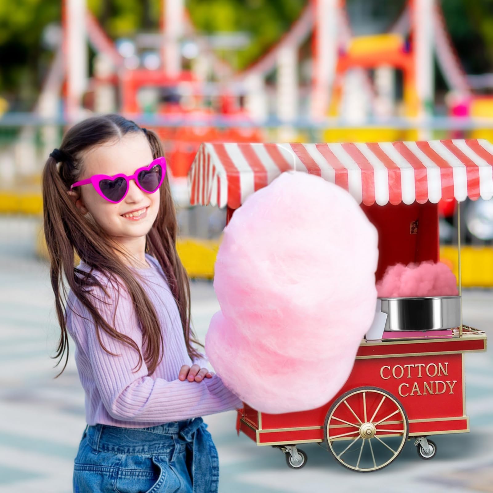 110V Commercial Electric Cotton Candy Machine - Candy Floss Maker for Home, Carnival, Kids Birthday & Family Parties - Includes Bowl & Spoon - Perfect for Events, Fairs, and Sweet Treats at Home