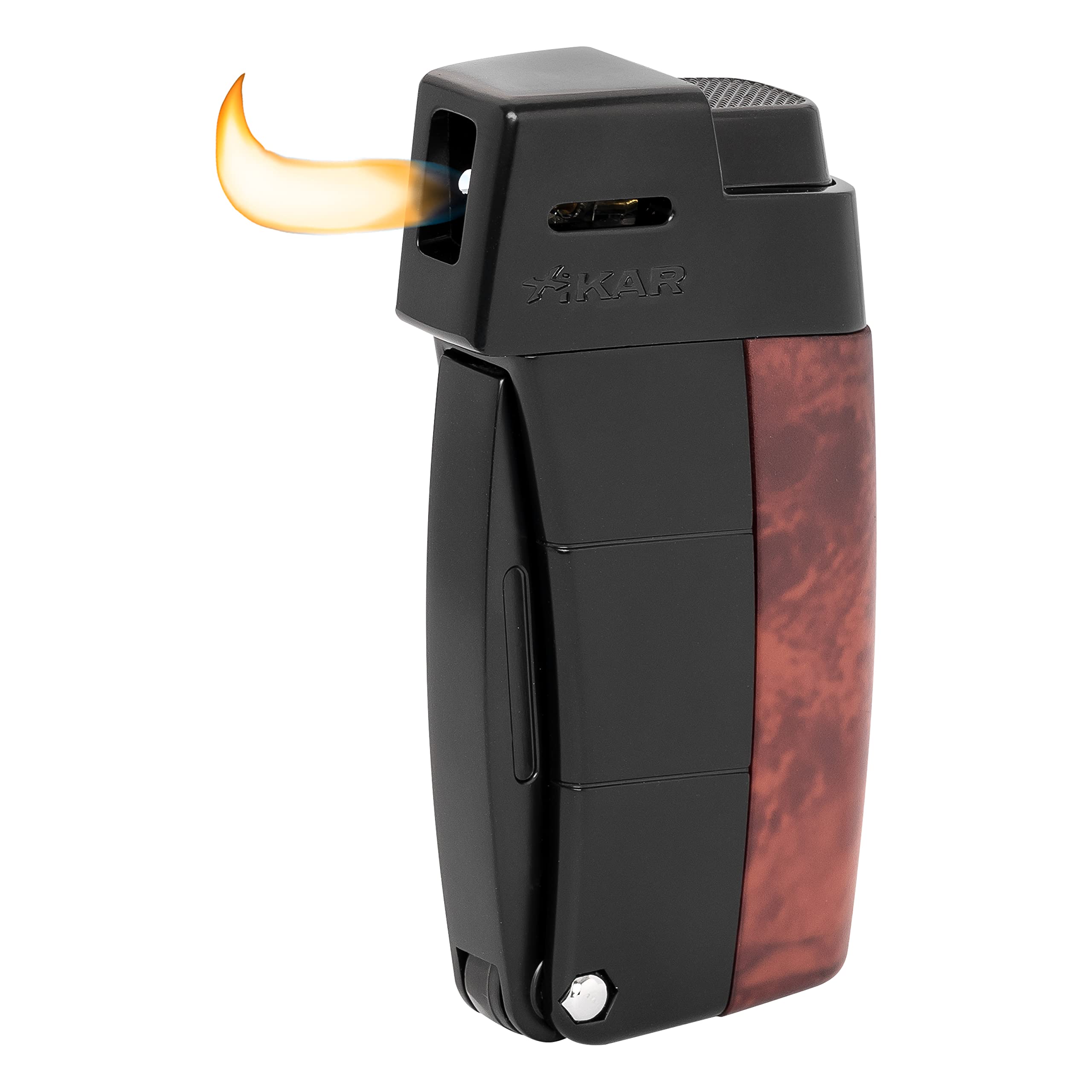 Xikar Resource II Angled Soft Flame Lighter - Exotic Burl Wood Design for Pipe Smokers with Built-in Tamper & Scraper | Perfect for Tobacco Pipe Smoking, Cigar Lighting & Outdoor Use