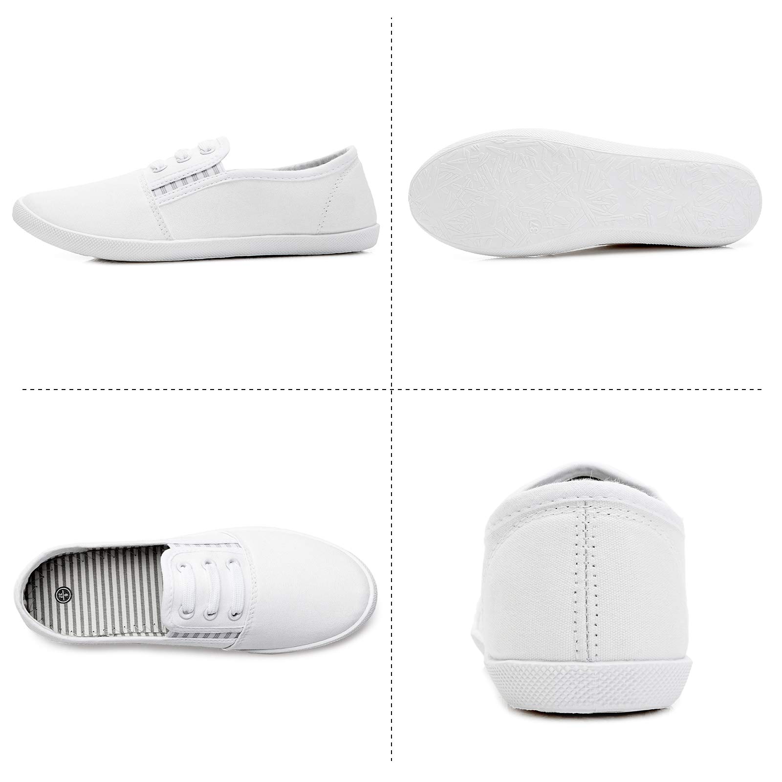 Kufeiti Women's Canvas Slip-On Sneakers - Comfortable Elastic Fashion Shoes in White & Black for Casual Wear, Walking & Everyday Outfits