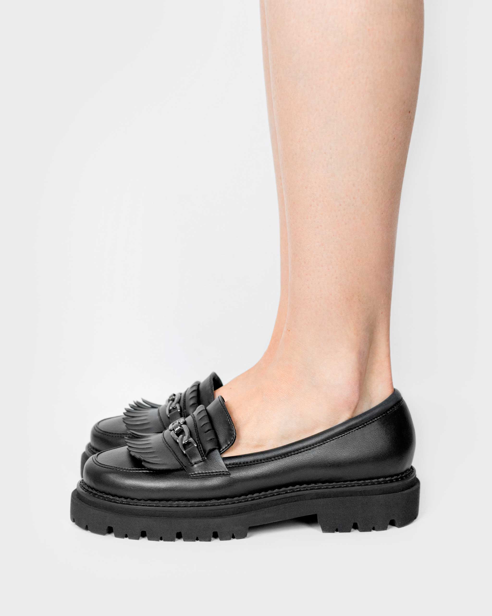 Chunky Women's Vegan Leather Loafers - Black Grape Color | Comfortable Slip-On Shoes for Casual Wear, Office & Travel