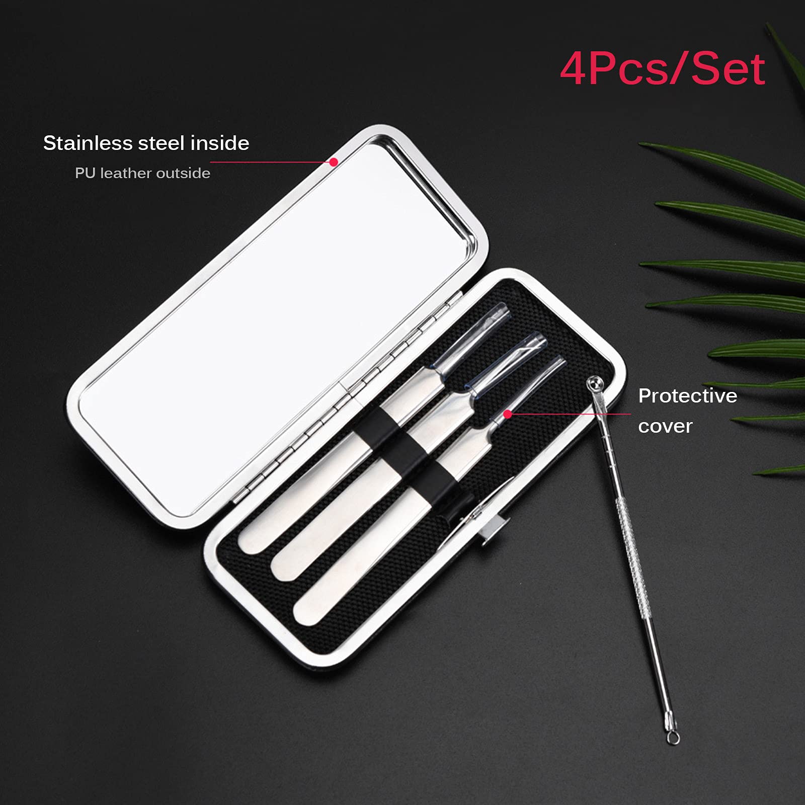 Ankeer 4Pcs Blackhead Remover Kit - Acne Comedone Pimple Extractor Tool Set with Storage Case for Facial Skin Care, Blackhead Tweezers & Blemish Cleaner - Perfect for Home Spa & Professional Use