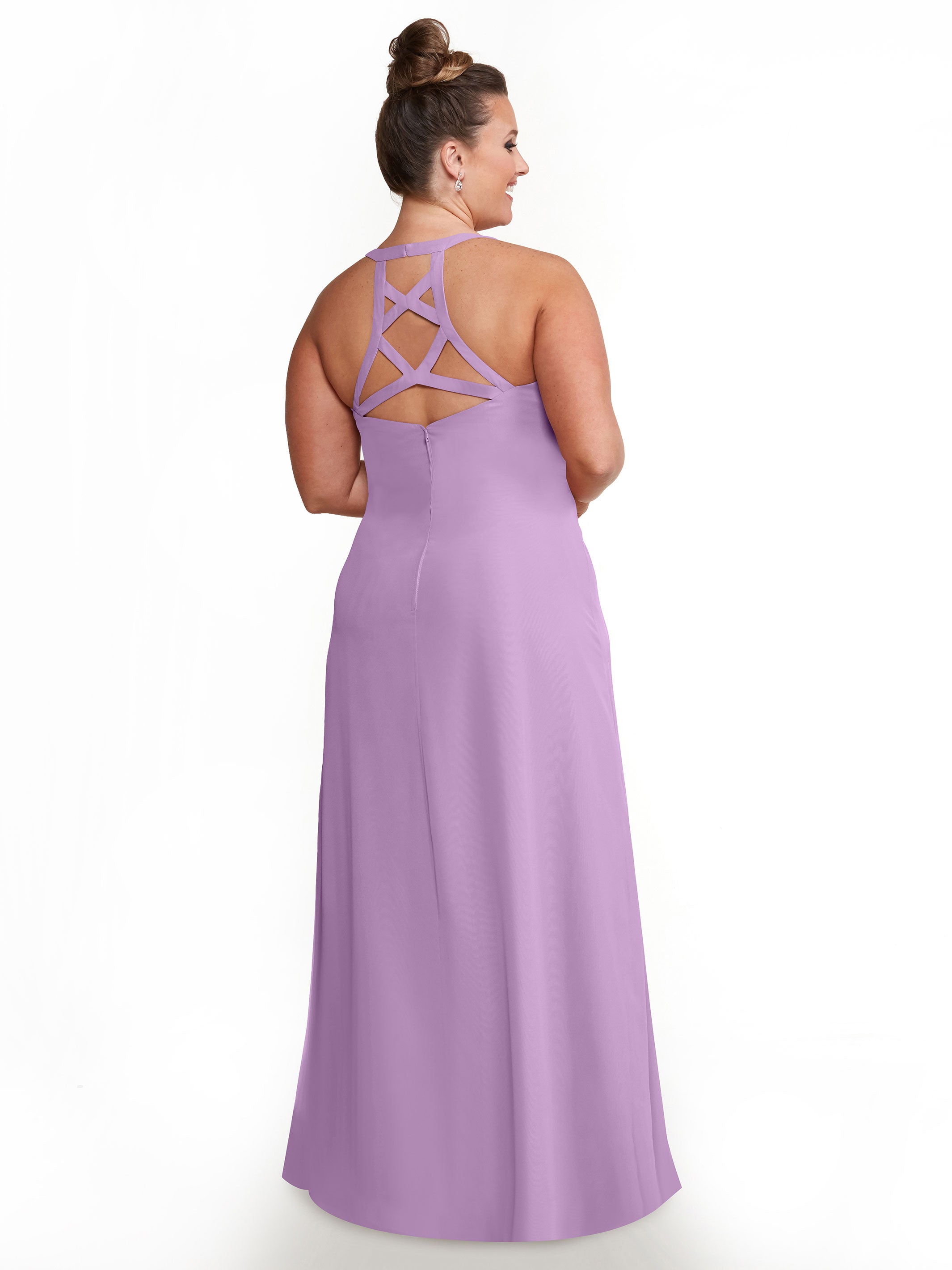 Elegant 80150 Chiffon A-Line Bridesmaid Dress with Plunging V-Neck & Intricate Back Detail - Perfect for Weddings, Formal Events & Special Occasions