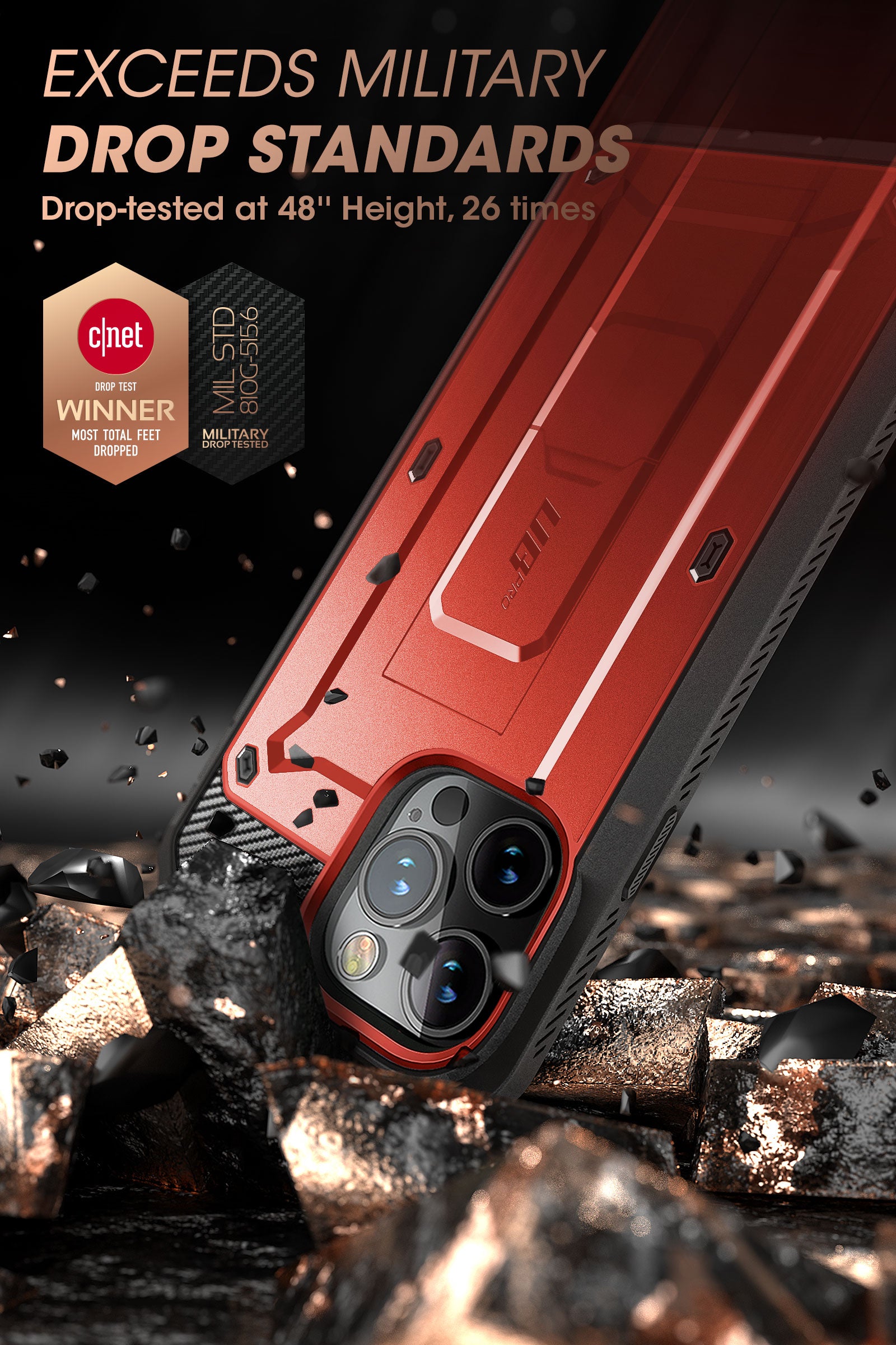 iPhone 14 Pro Max 6.7 Inch Unicorn Beetle PRO Rugged Case - Shockproof & Military Grade Protection - Metallic Red - Perfect for Outdoor Adventures & Extreme Sports
