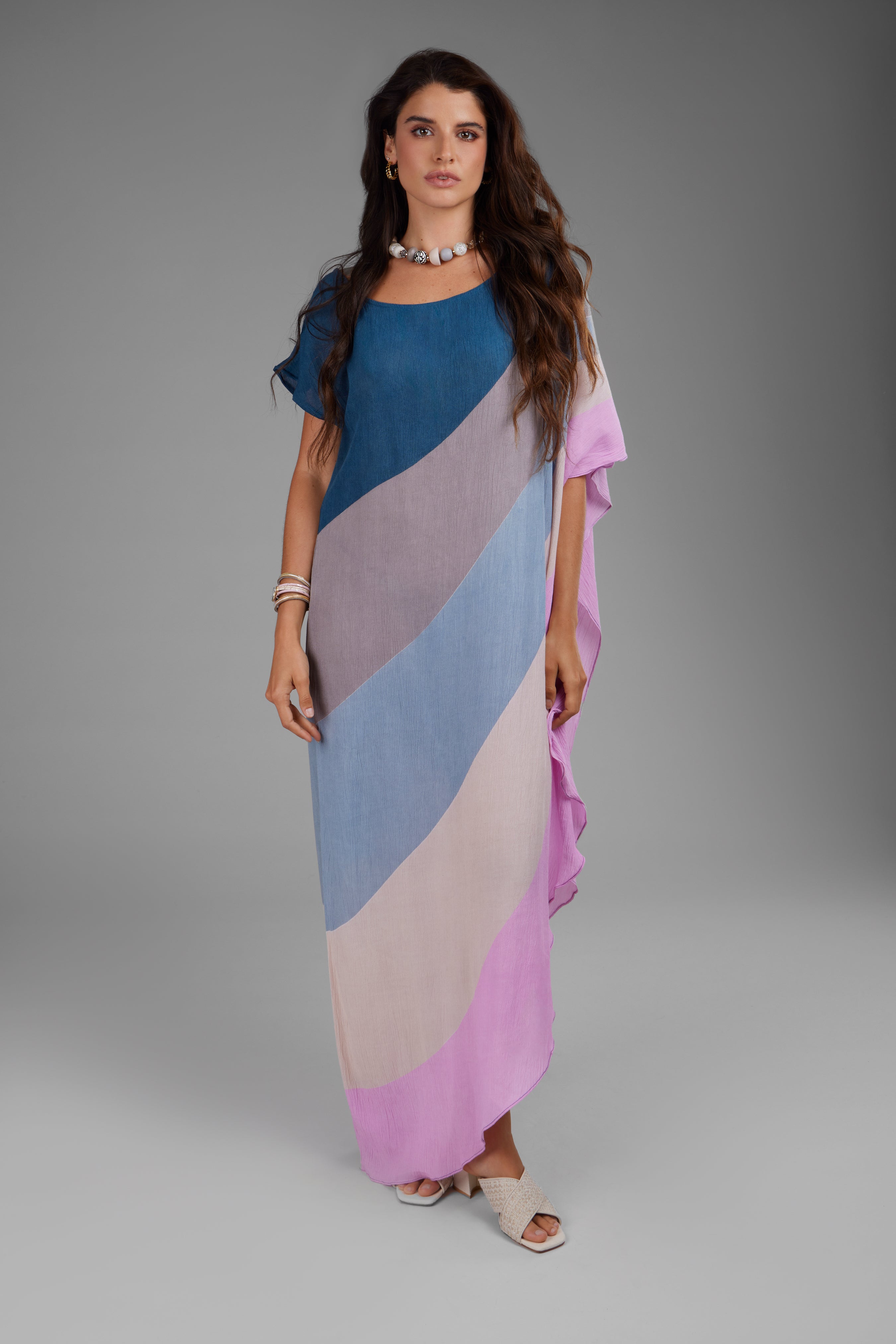 Stylish Striped Kaftan Maxi Dress for Women - Boho Beach Cover Up, Summer Vacation Outfit, Poolside Lounge Wear