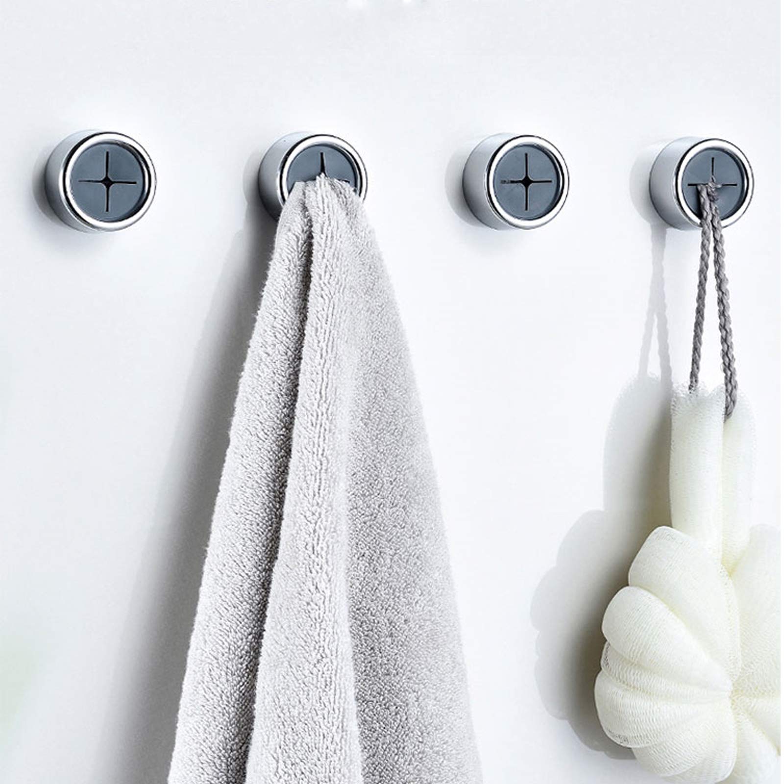 6-Pack Self-Adhesive Push Hooks - No Drill Wall & Door Mounted Towel Hooks for Kitchen, Bathroom, Cabinet - Strong Adhesive Hanging Hooks for Towels, Dish Rags, Robes & More (Perfect for Small Spaces & Rentals)
