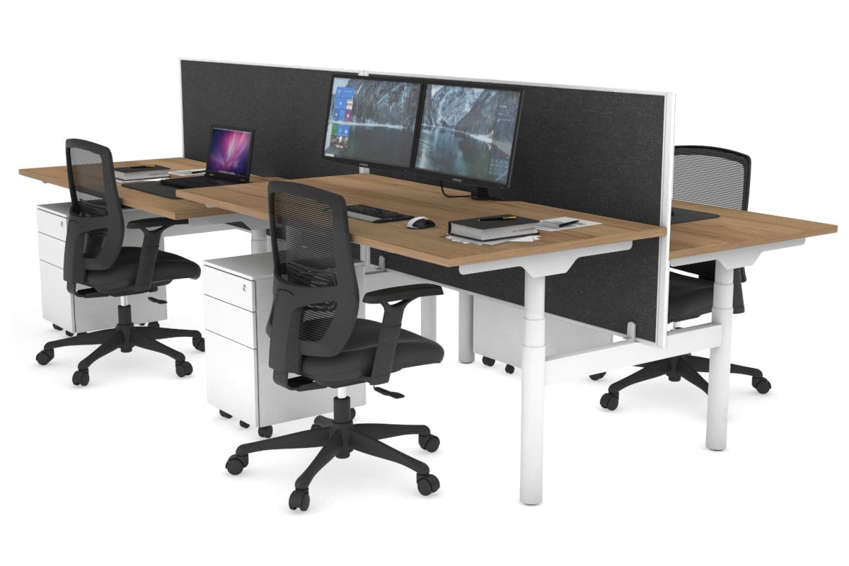 Flexi Premium Height Adjustable 4-Person H Bench Workstation - White Frame [1400L x 800W with Cable Management] - Ideal for Office, Coworking Spaces & Home Offices