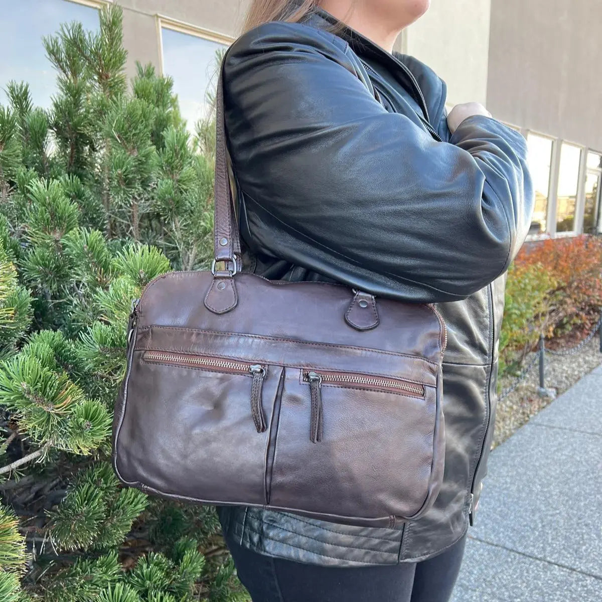 Premium MET Leather Handbag for Women - Dual Handle Shoulder Bag with Front Zipper Pockets | Stylish Work Tote, Office Bag & Everyday Purse for Professional Women