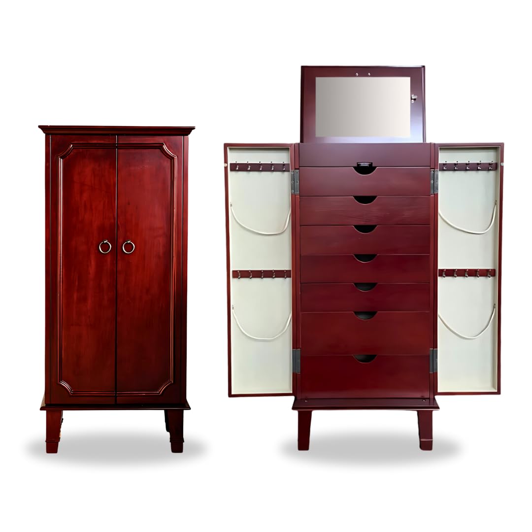 Premium Carson Fully Locking Jewelry Cabinet - Secure Storage for Necklaces, Rings & Watches | Perfect for Bedroom, Closet & Travel Organization