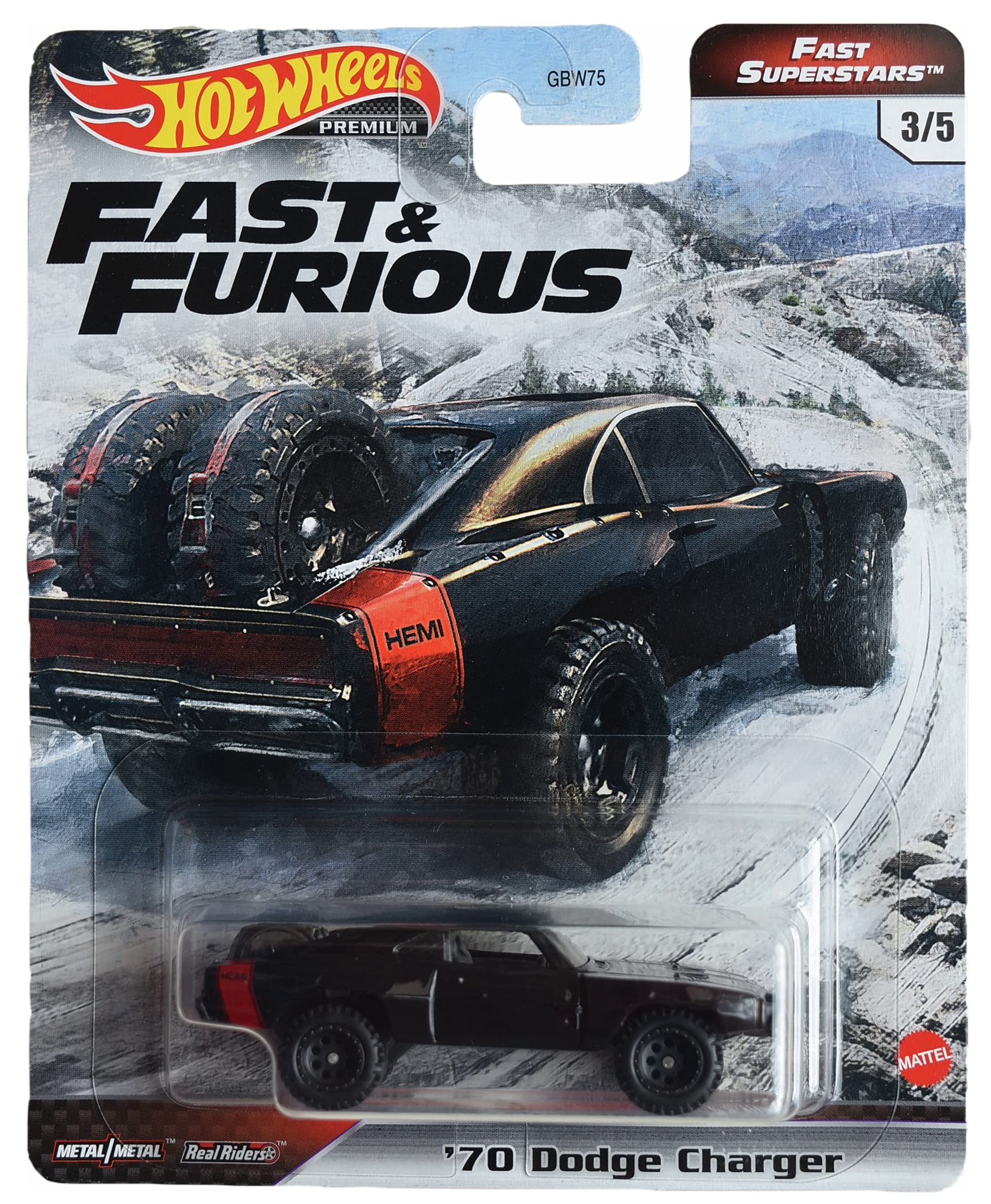 Hot Wheels '70 Dodge Charger Diecast Car - Black Collectible Toy Vehicle for Kids & Adults | Fast Superstars Series 3/5 | Perfect for Display, Racing & Gift Giving