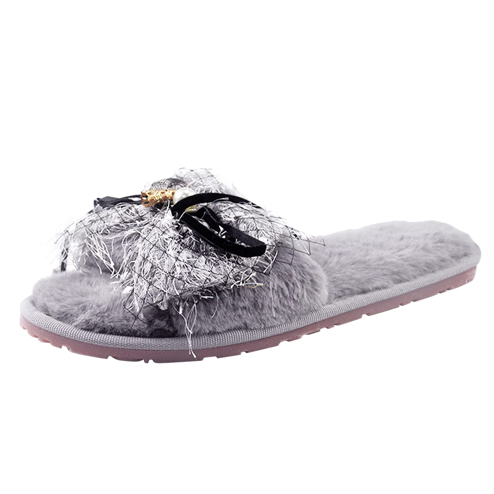 Women's Cozy Faux Fur House Slippers with Arch Support - Soft Plush Open-Toe Indoor/Outdoor Warm Slippers for Relaxing at Home, Lounging & Quick Outdoor Errands