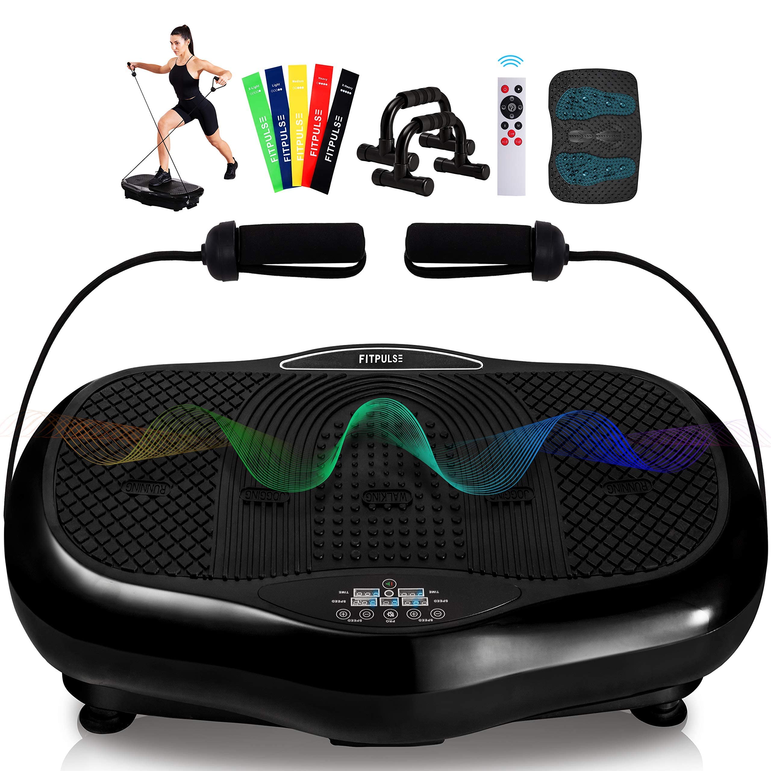 FITPULSE Premium Vibration Plate Exercise Machine with Resistance Bands, Loop Bands & Push-up Bars - Whole Body Workout Equipment for Home Gym - Fat Burning, Muscle Toning & Weight Loss - Perfect for Home Fitness, Physical Therapy & Post-Workout Recovery