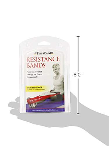 THERABAND Resistance Band Set - 5 Foot Professional Elastic Bands for Upper & Lower Body Workouts, Core Exercise, Physical Therapy, Pilates & Home Fitness - Yellow, Red & Green (Beginner Friendly) - Perfect for Home Gym, Physical Rehab & Strength Training