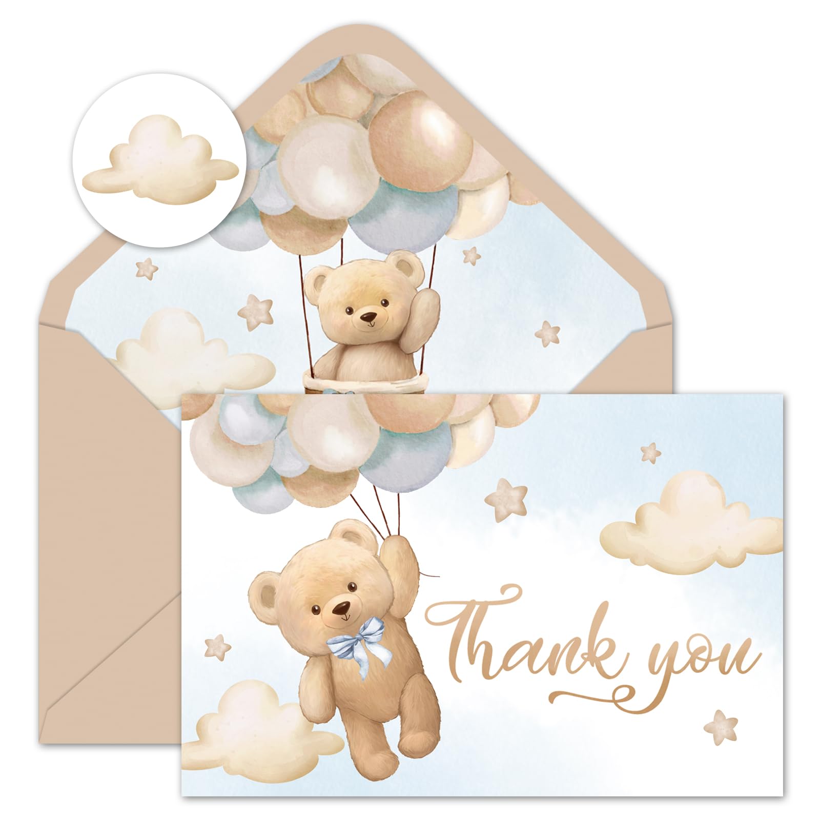 Whaline 24Pcs Watercolor Bear Thank You Cards with Envelopes & Stickers - 4x6 Inch Blank Note Cards for Birthday, Wedding, Baby Shower - Perfect for Party Invitations, Gifts & Greetings