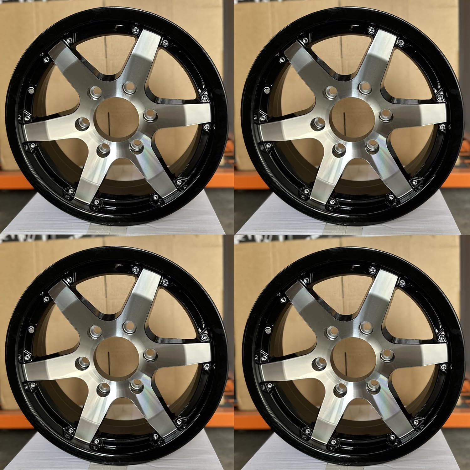 15x6 6x5.5 Black Machine Faced Trailer Wheel 6 Lug Rim (Set of 4) - Heavy Duty Replacement for Boat, Utility & Cargo Trailers - Perfect for Towing, Hauling & Off-Road Use