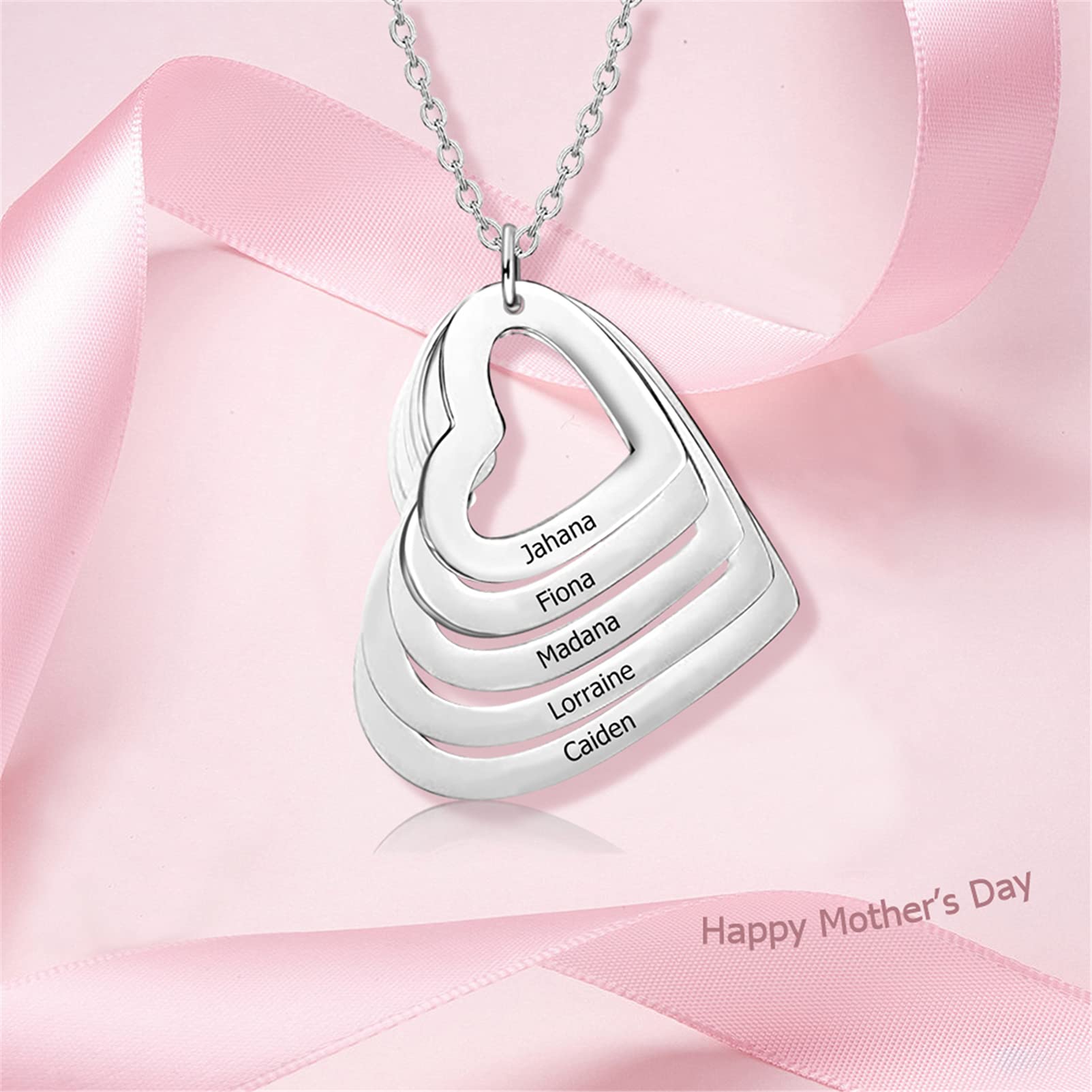 Personalized Love Heart Necklace S925 Silver with 1-5 Custom Names - Best Friend Necklace for Women, Custom Mother's Pendant, Family Name Jewelry Gift for Mom, Wife, Daughter - Perfect for Anniversaries, Birthdays & Valentine's Day