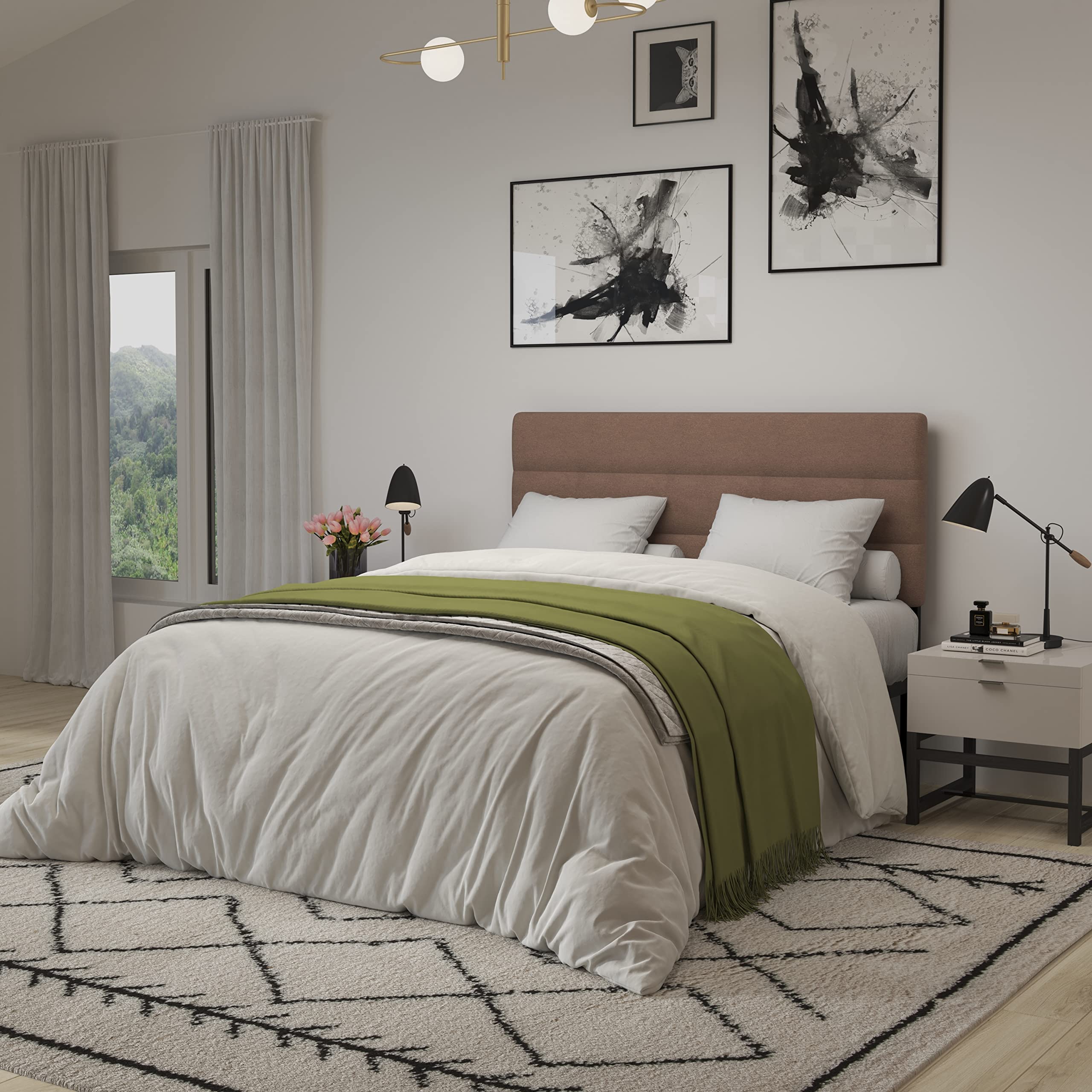 Merrick Lane Coppola Upholstered Headboard - Queen Size Button Tufted Taupe Fabric Bed Headboard with Metal Legs & Adjustable Slots - Fits Standard Bed Frames - Perfect for Master Bedrooms, Guest Rooms & Apartment Decor