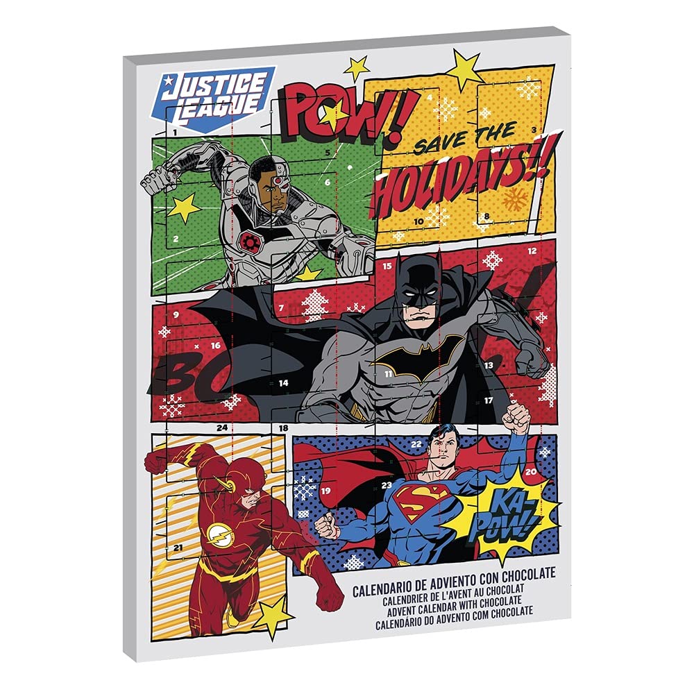 DC Comics Justice League POW Milk Chocolate Christmas Advent Calendar 2021 - Holiday Countdown Calendar with 24 Chocolates - Perfect for Christmas Gifts, Stocking Stuffers & Superhero Fans