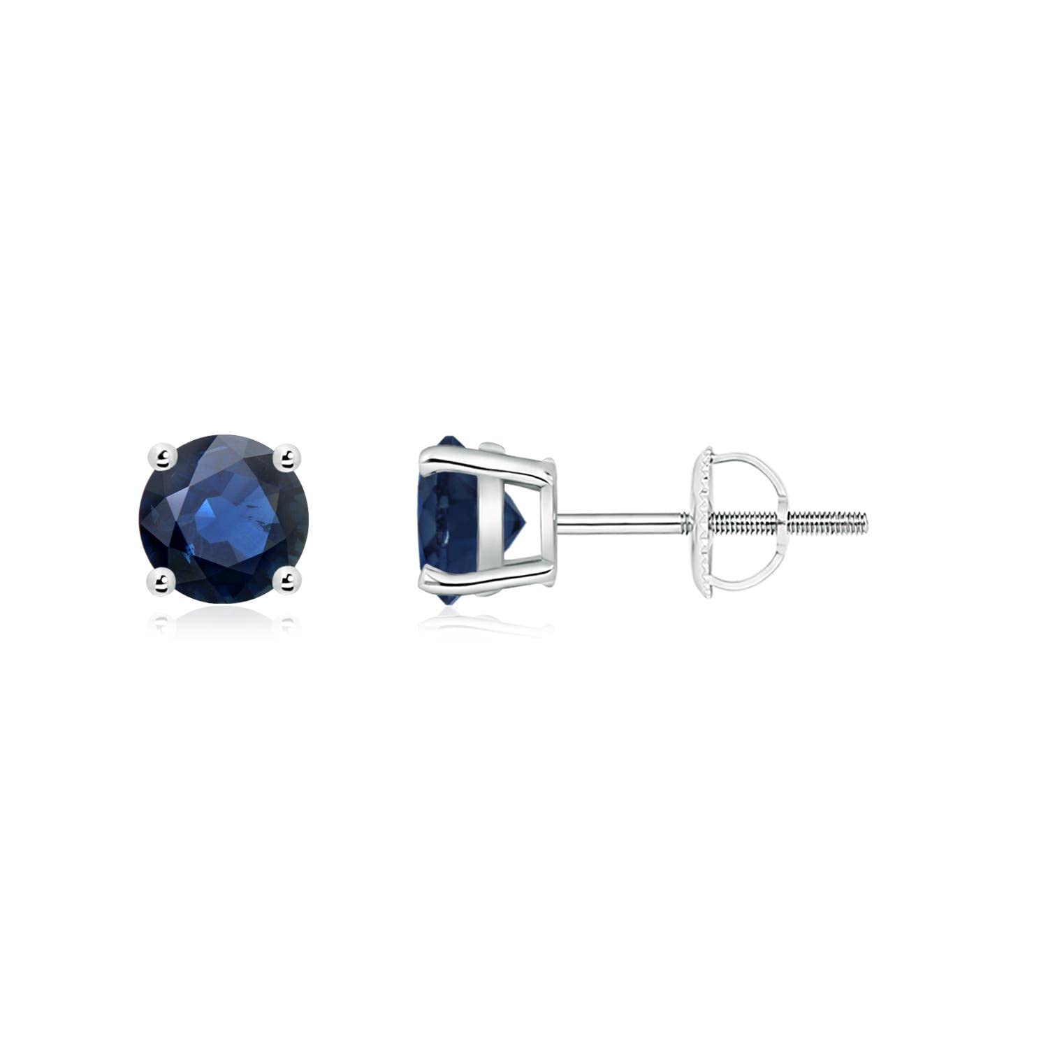 ANGARA 14K Solid Gold/Platinum Round Blue Sapphire Stud Earrings | September Birthstone Jewelry for Women | Perfect for Birthday, Engagement, Anniversary & Wedding Gifts | Elegant Everyday Wear & Special Occasions