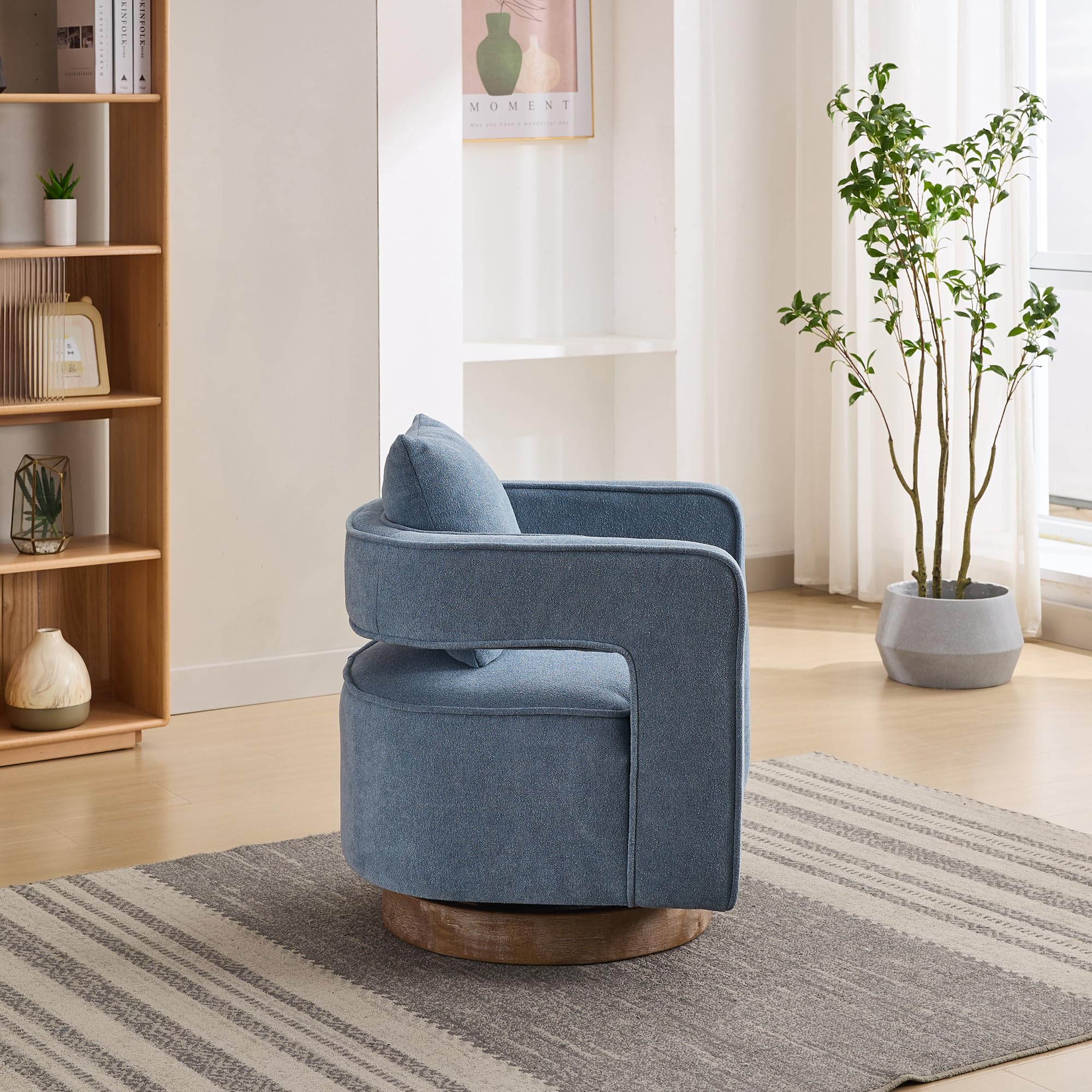 KEIKI Swivel Accent Chair - Comfortable Open Back Sofa Chair with 360° Rotation, Modern Club Armchair for Living Room, Bedroom, Nursery, Office & Hotel Lounge - Soft Blue Fabric - Perfect for Relaxing, Reading & Small Space Decor