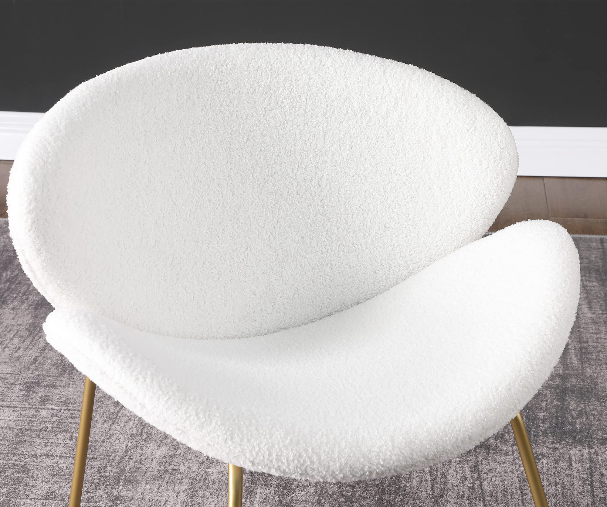 Yoluckea 2-Pack Faux Fur Vanity Chairs - Modern Upholstered Accent Chairs with Gold Metal Legs, Arced Seat & Back - Elegant Makeup Desk Chair & Dining Side Chair for Living Room, Bedroom, Kitchen (White) - Perfect for Vanity Tables, Dining Nooks & Cozy Reading Corners