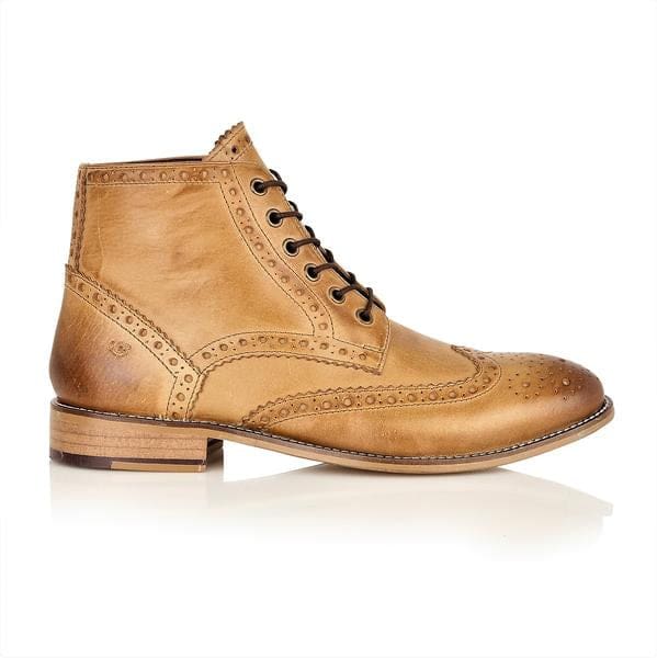 Stylish London Brogues Gatsby Tan Leather Men's Dress Boots - Classic Oxford Shoes for Formal Wear & Office Business Attire
