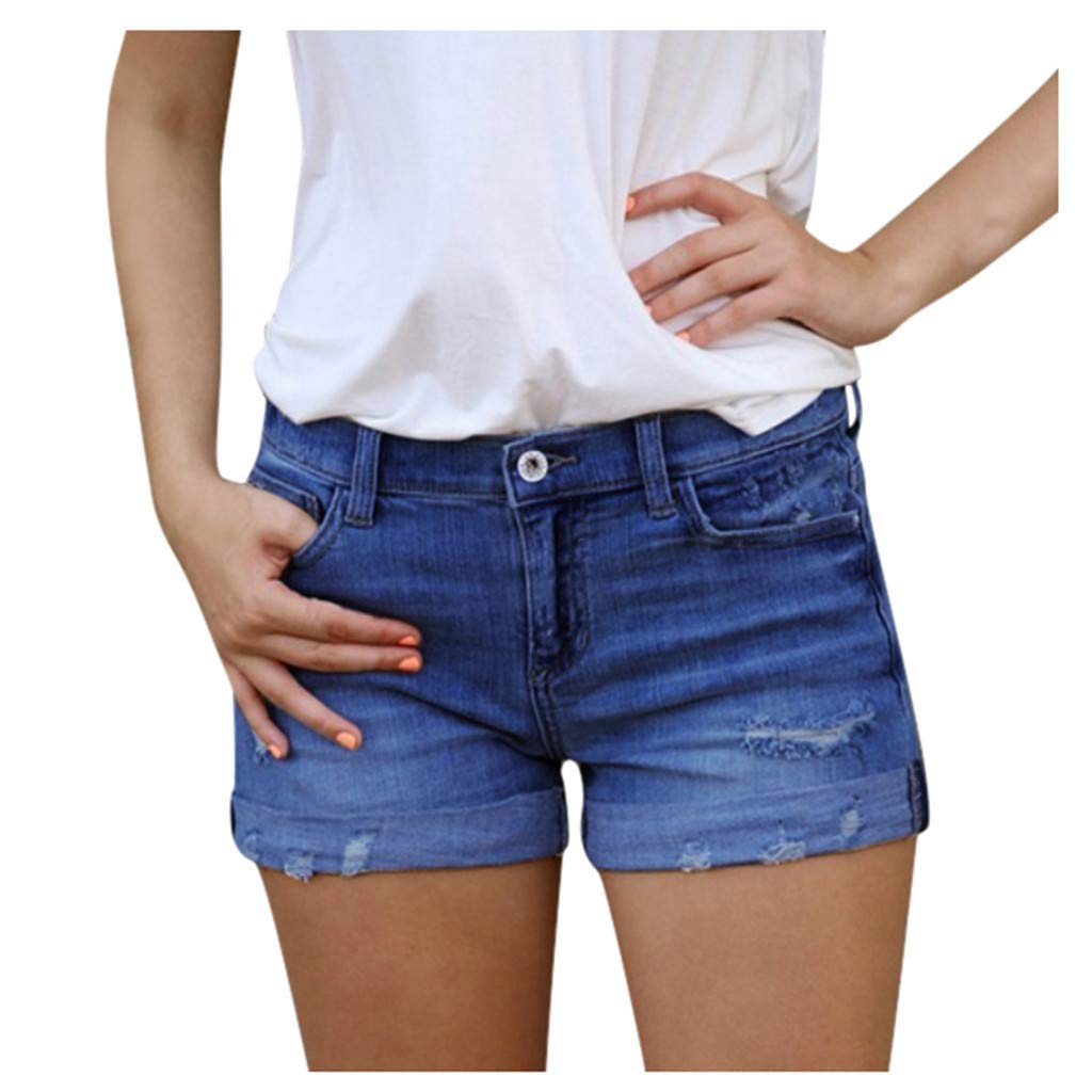 Women's Low Rise Plus Size Stretch Ripped Denim Shorts - Vintage Cuffed Hem Jean Shorts for Women & Teens | Casual Summer Outfits, Beachwear & Street Style Fashion