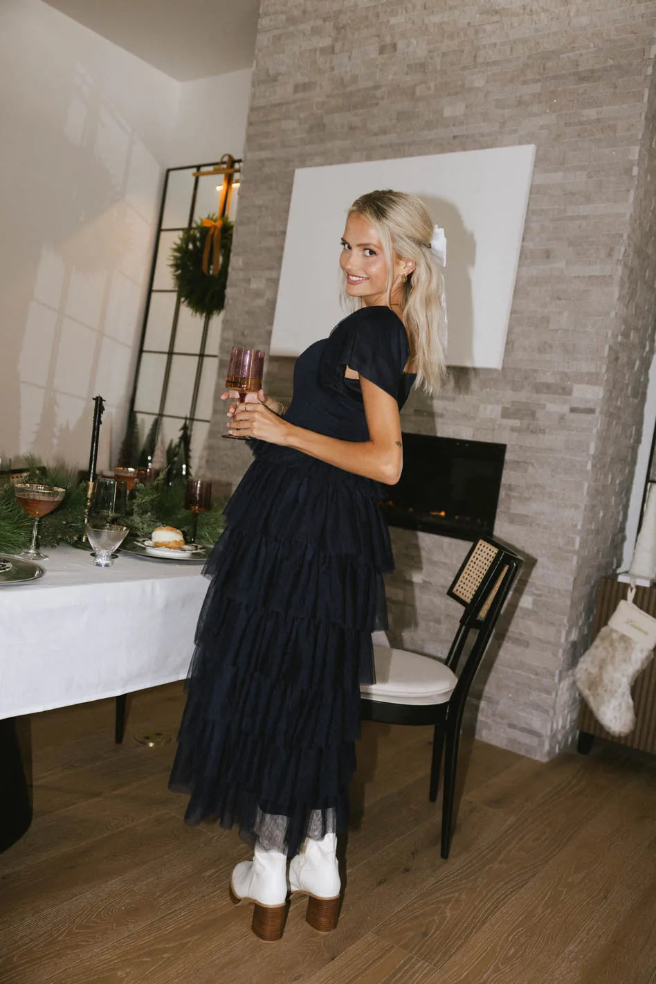 Elegant Navy Blue Mia Tulle Maxi Dress for Women | Formal Evening Gown & Wedding Guest Dress | Perfect for Prom, Cocktail Parties & Special Occasions