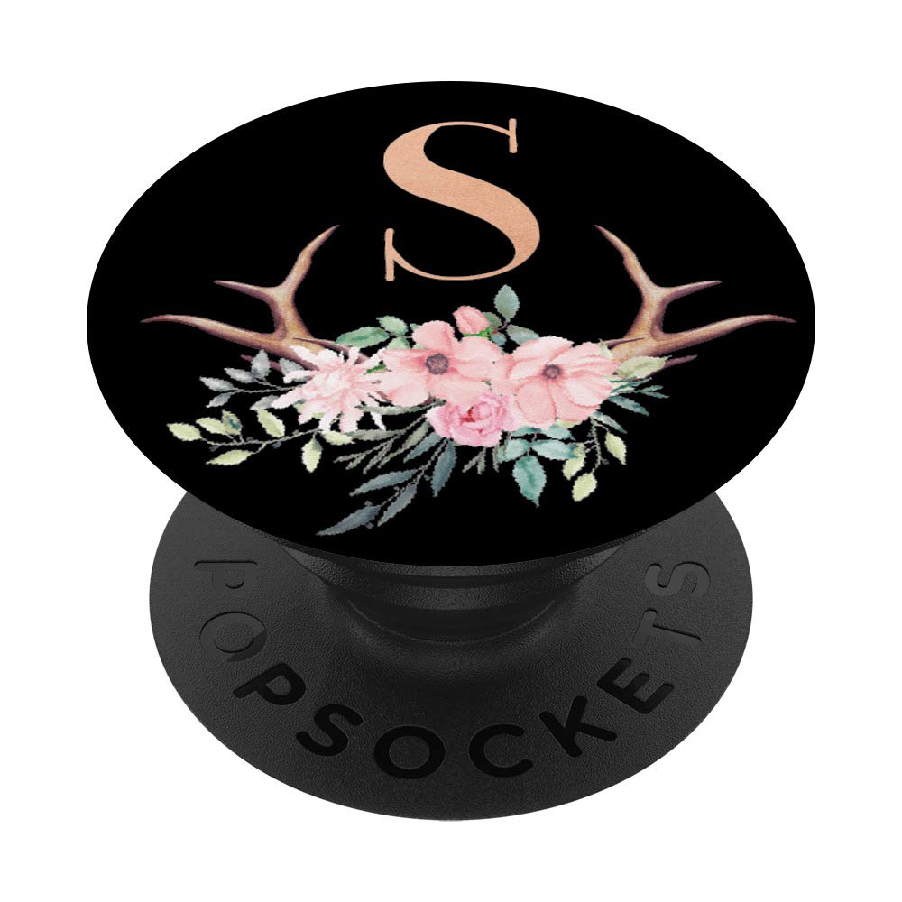 Personalized Monogram Letter S Necklace - Antler Pendant with Rose Pink Floral Design - Perfect for Gifts, Birthdays, Anniversaries & Everyday Wear