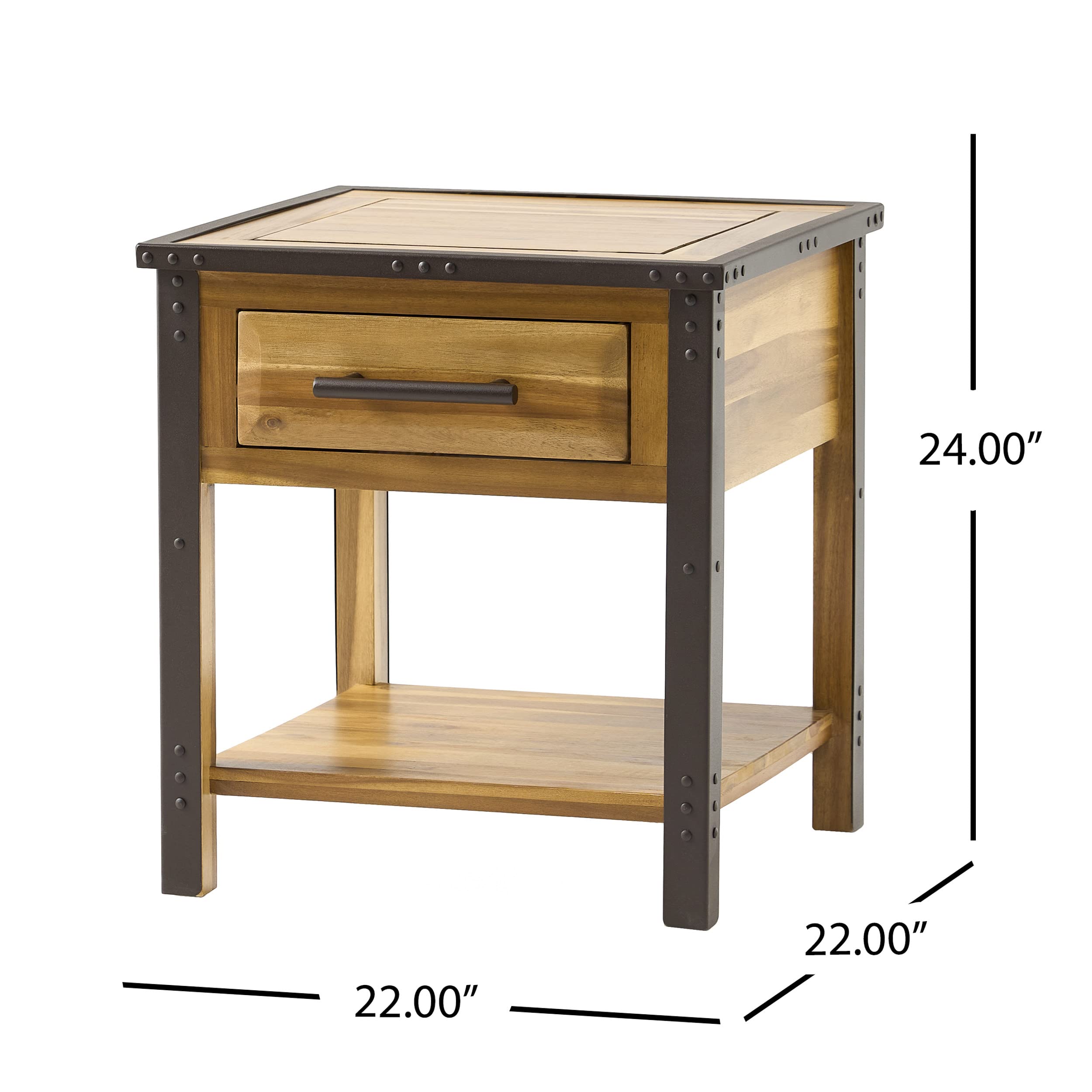 Christopher Knight Home Luna Acacia Wood One Drawer End Table, Natural Stain - Stylish Nightstand for Bedroom, Living Room & Office Furniture