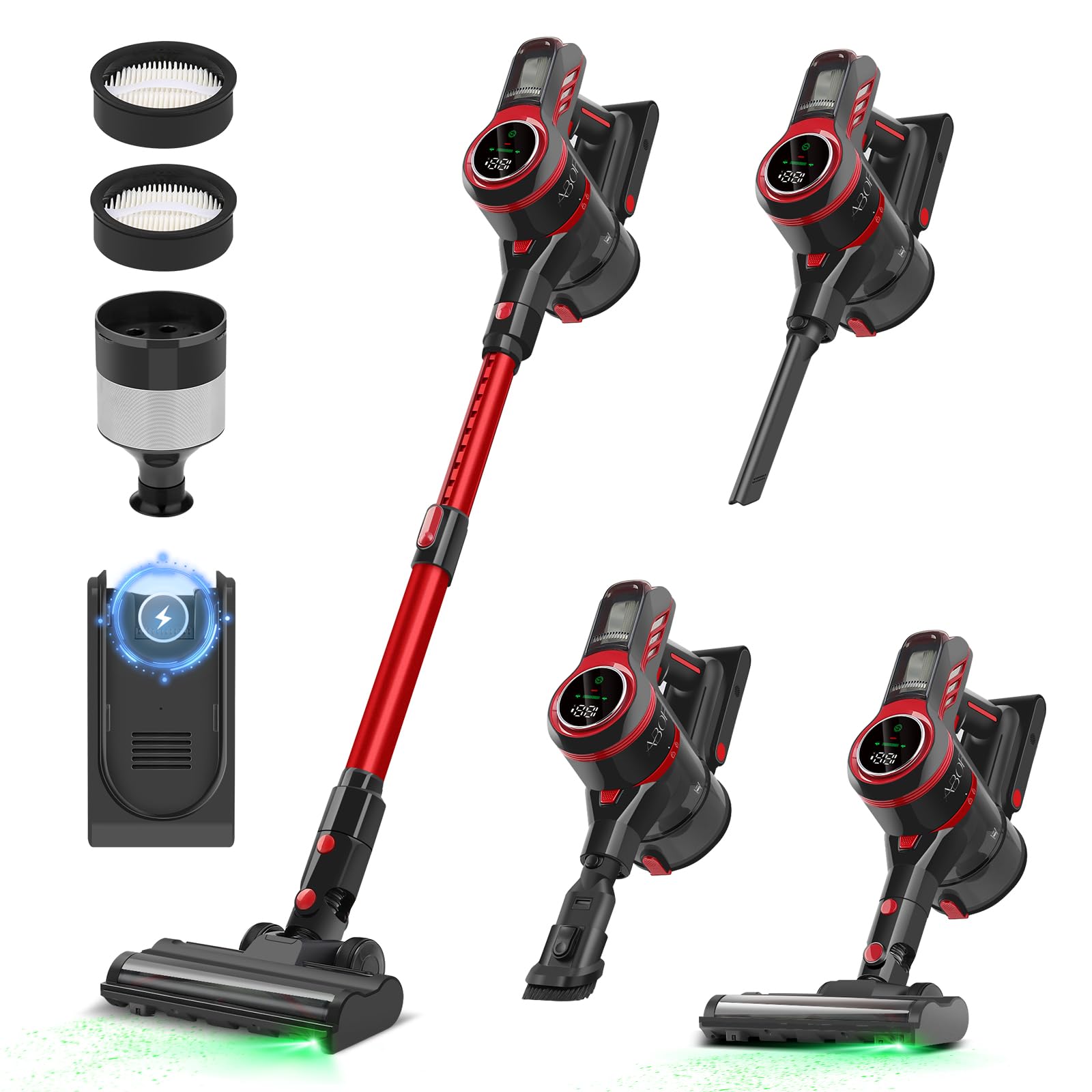 Lightweight Cordless Vacuum Cleaner - 30KPa Powerful Suction for Hard Floors & Carpets, HEPA Filter for Pet Hair, LED Side Light, 55 Min Runtime, Touch Screen - Perfect for Home Cleaning & Pet Owners