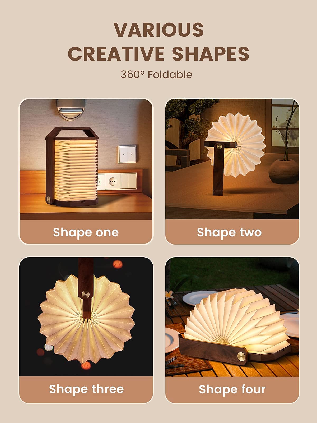 Foldable Book Lamp - Cordless LED Table Lamp with Long Battery Life, Soft Ambient Glow & Diverse Shapes | Portable Paper Lantern for Birthday Gifts, Study, Bedside Reading, Camping & Patio Decor