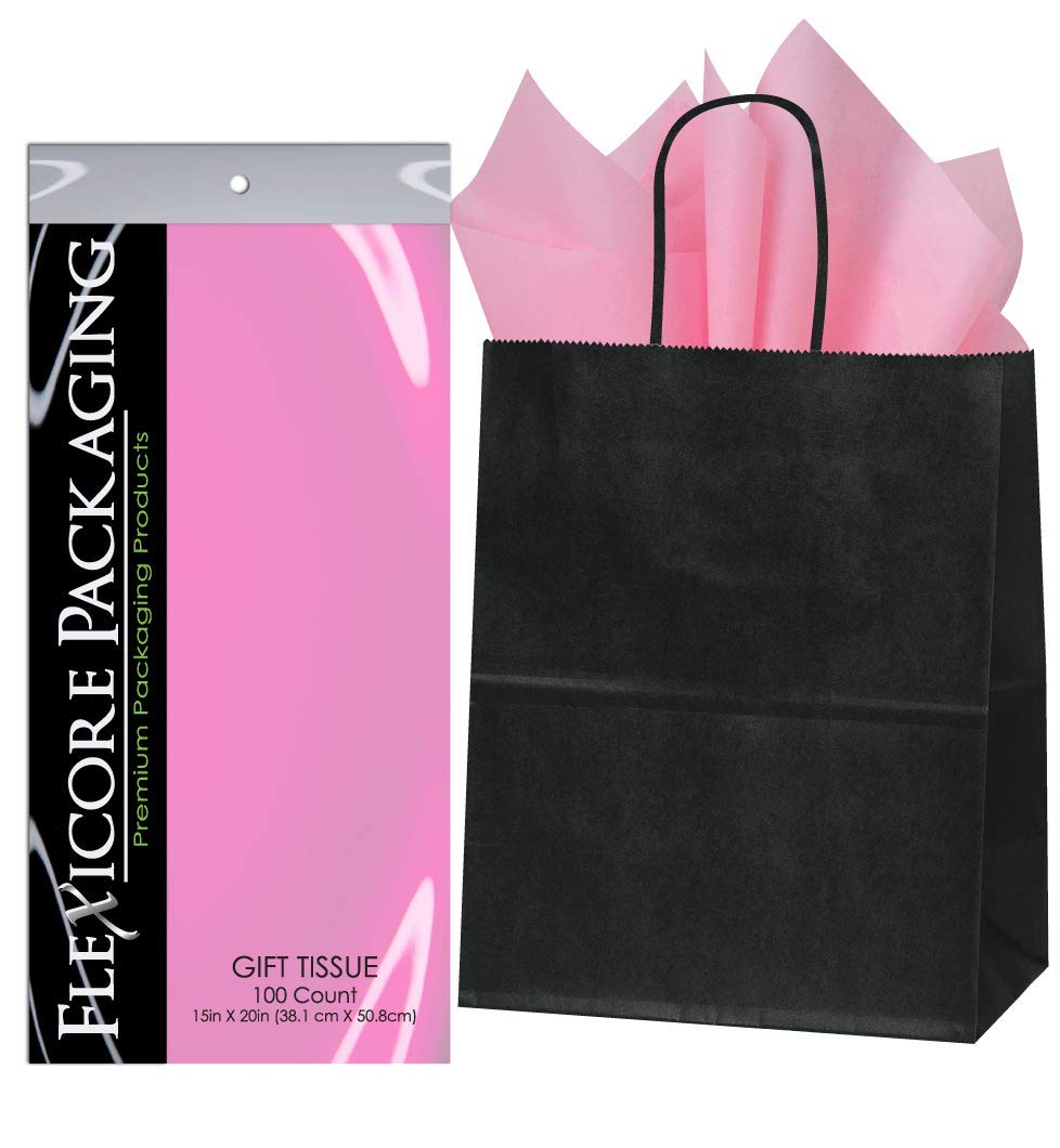 Premium Kraft Paper Gift Bags with Light Blue Tissue Wrap - 8