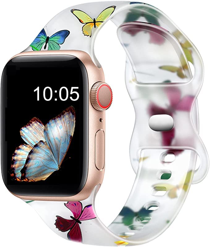 Witzon Cute Transparent Apple Watch Bands 42mm 44mm 45mm - Soft Silicone Sport Strap Replacement for iWatch Series 7/6/5/4/3/2/1/SE - Butterfly & Sunflower Design - Perfect for Workouts, Swimming & Everyday Wear