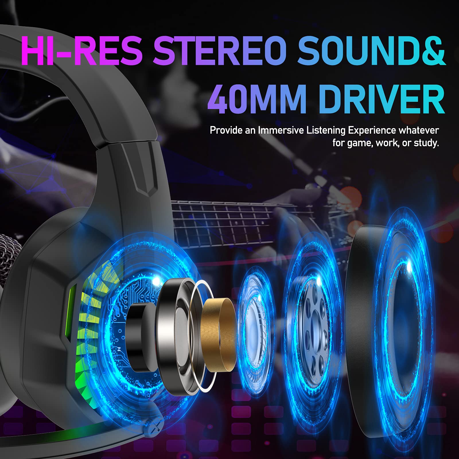 RGB Gaming Headset with Noise-Canceling Mic - Stereo Sound, Deep Bass & Memory Foam Earcups - Wired Over-Ear Headphones for PS5, Xbox Series X/S, Switch, PC, Mac - Perfect for FPS, Streaming & Music (Black)