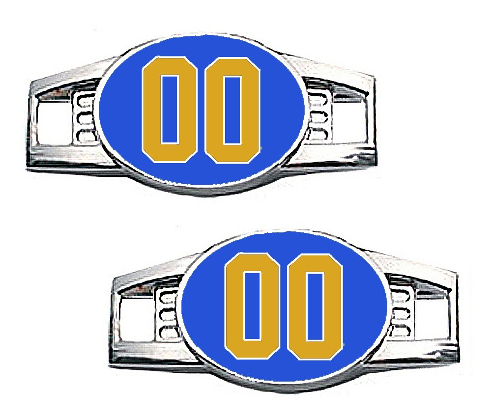 00-99 Number Charms for Shoelaces & Paracord - Team Colors Royal Blue & Gold Jersey Style - Perfect for Sports Fans, DIY Crafts, and Shoe Accessories