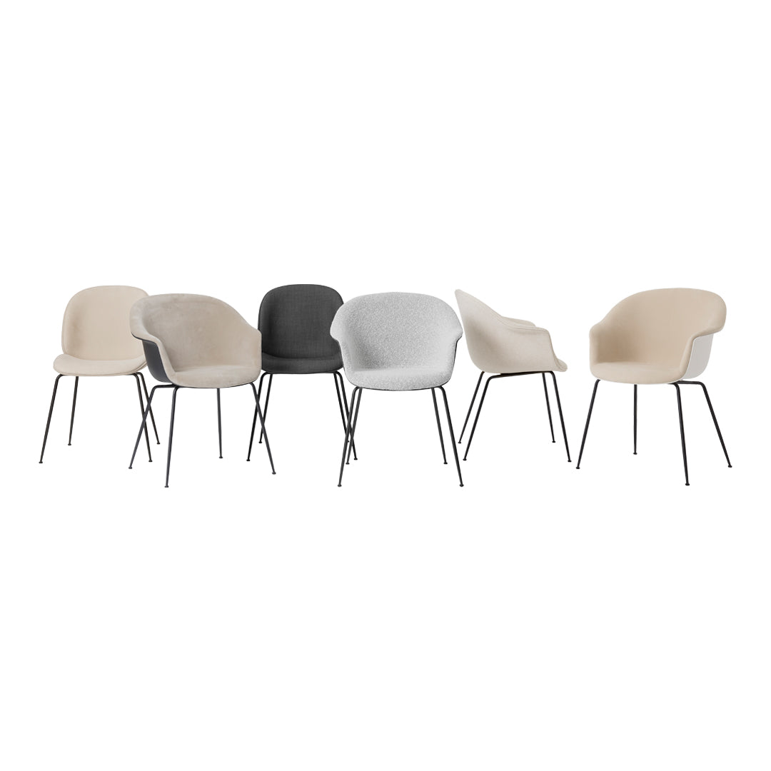 Modern Bat Dining Chair with Black Matte Conic Base & Front Upholstery - Perfect for Kitchen, Dining Room, and Restaurant Settings