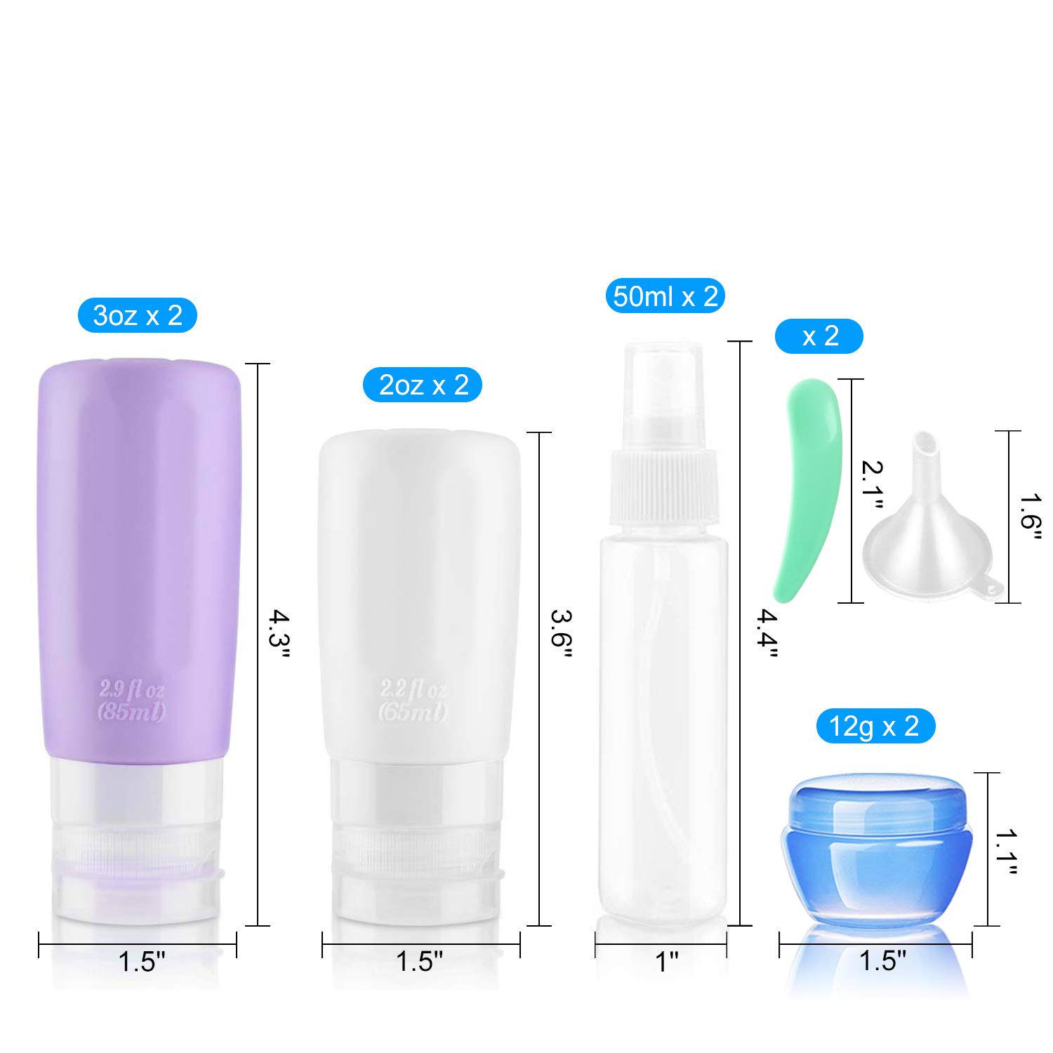 Leak Proof Silicone Travel Bottles Set - TSA Approved Refillable Toiletry Containers for Shampoo, Lotion & Conditioner (Includes Travel Bag) - Perfect for Air Travel, Camping & Outdoor Adventures