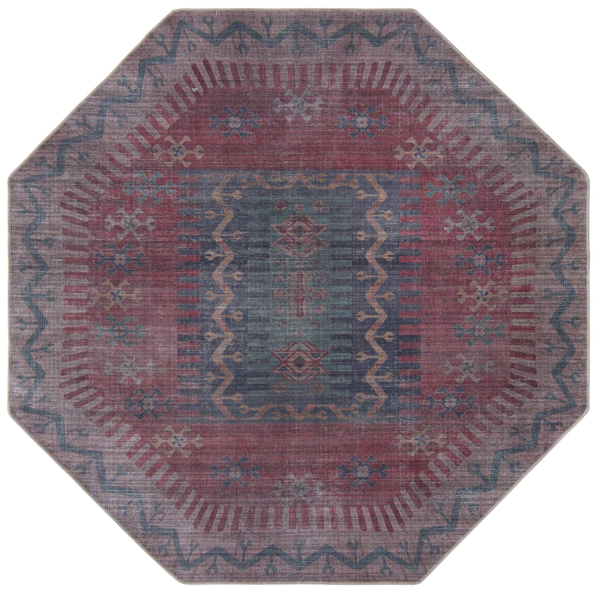 Washable 8 Ft Octagon Multi Flatweave Rug - Sisu Collection by Rugs.com | Non-Slip & Durable for Living Room, Kitchen, Entryway | Easy to Clean Indoor/Outdoor Area Rug