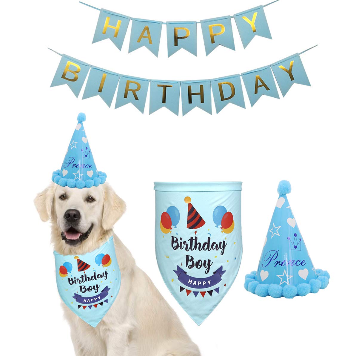 **Dog Birthday Party Decorations Kit - Cute Dog Bandana, Pet Scarf, Cone Hat & Banners - Perfect for Puppy Birthday Outfits & Decor - Great for Dog Birthday Celebrations, Photo Shoots & Themed Parties**