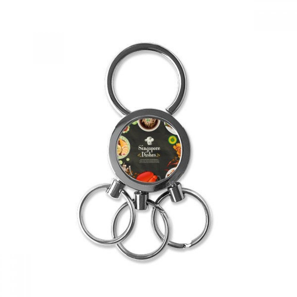 Premium Stainless Steel Keychain - Singapore Famous Delicious Dishes Design - Durable Metal Key Ring for Car Keys, House Keys & Gift Giving - Perfect for Travelers, Food Lovers & Souvenir Collectors