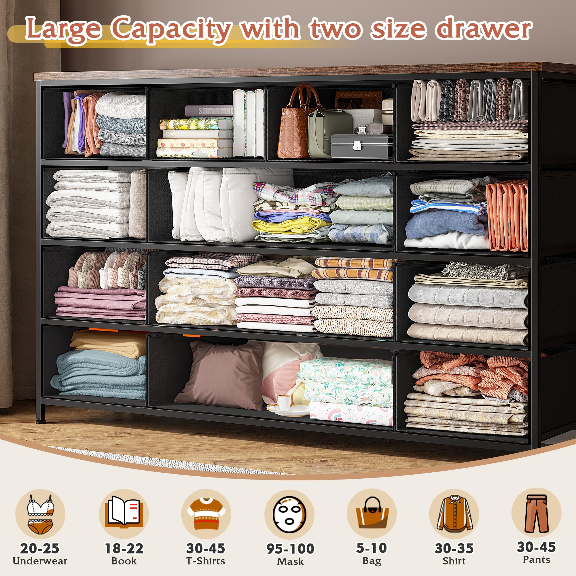 Brown Dresser for Bedroom with 13 Storage Drawers - 55