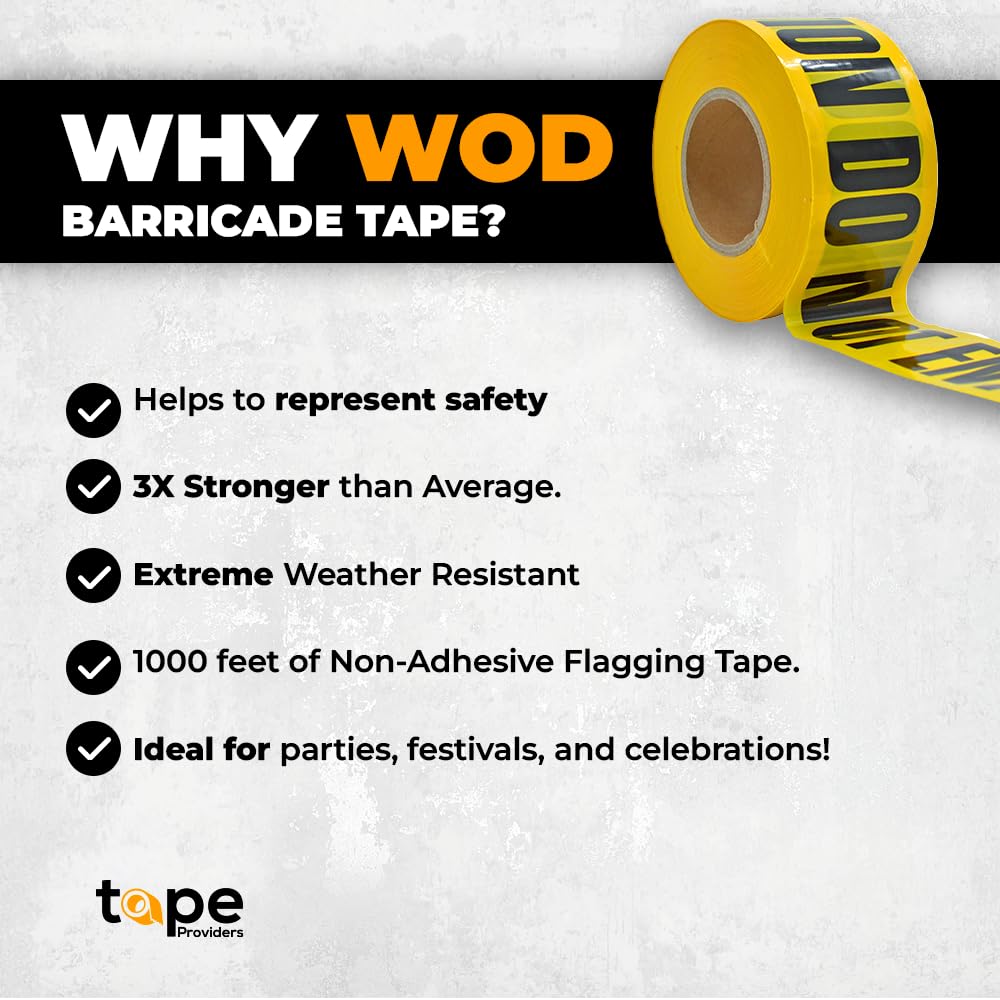 WOD BRC-BWLB High Visibility Barricade Caution Tape - 6 Inch x 1000 Feet, Bright Blue with Bold Black 'CAUTION BURIED WATER LINE BELOW' Text - Heavy Duty Non-Adhesive Safety Tape for Construction Sites, Utility Work & Hazard Marking