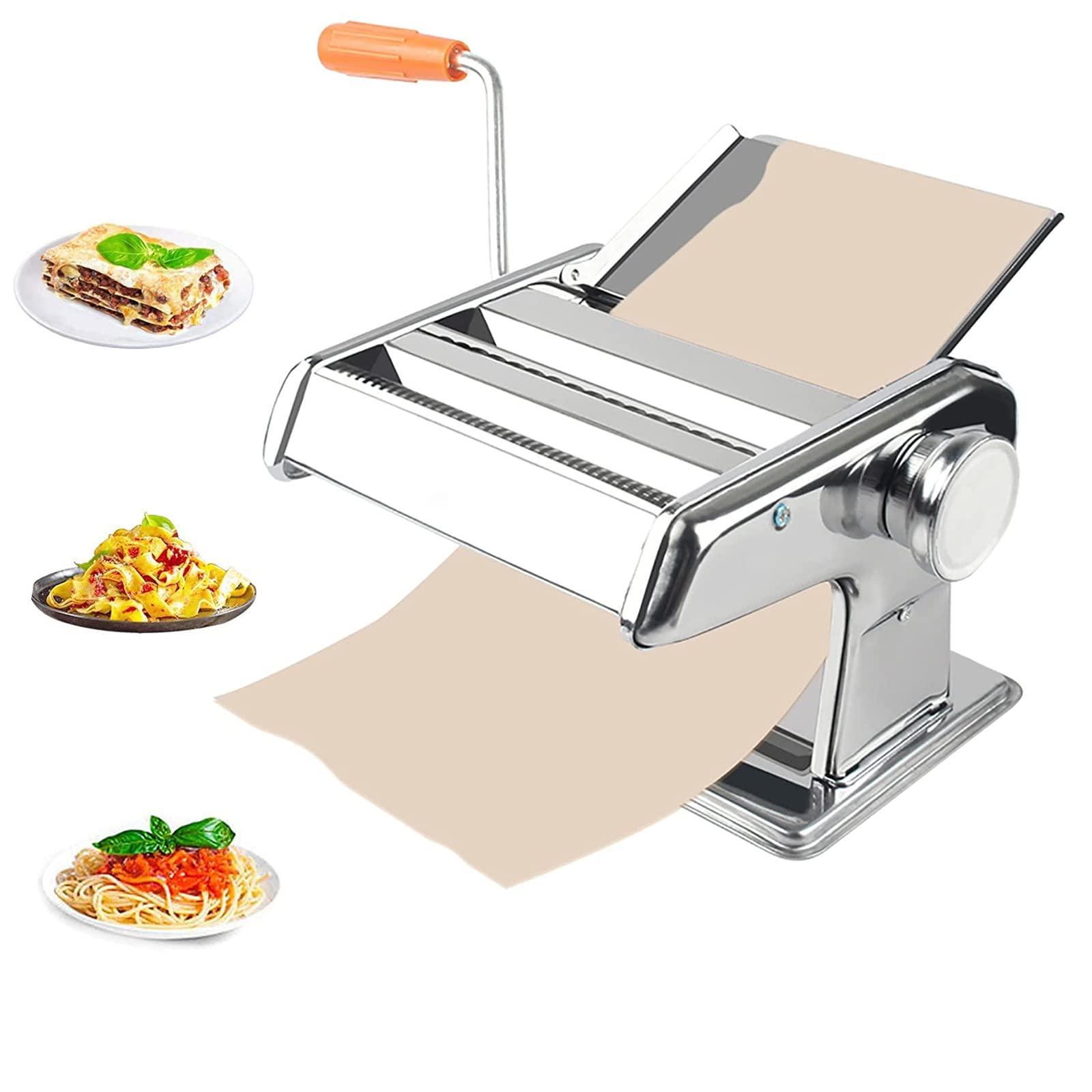 Stainless Steel Manual Pasta Maker Machine - 2 Knife Noodle Cutter with 6 Adjustable Thickness Settings for Fresh Homemade Pasta, Ramen & Dumplings | Perfect for Italian Cuisine, Asian Noodles & Family Cooking