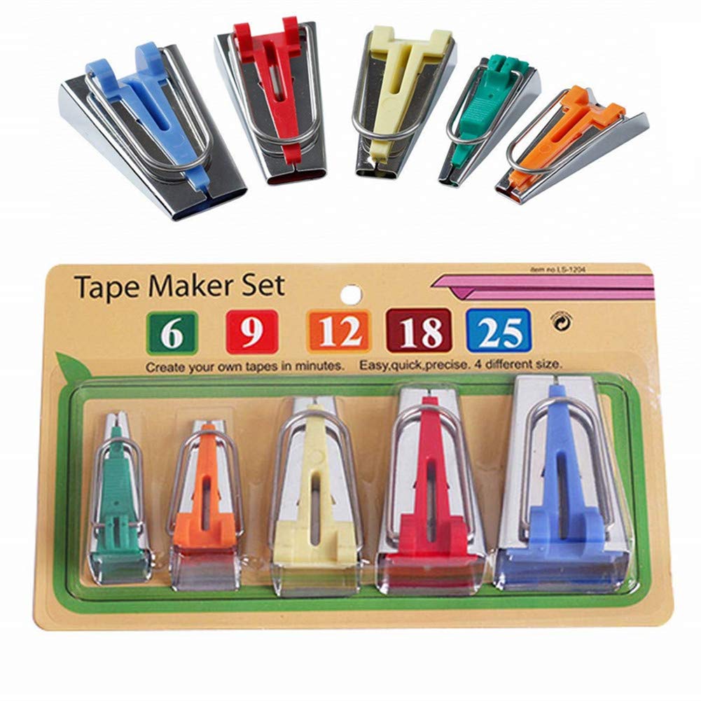 YEQIN 5-Piece Fabric Bias Tape Maker Set - 6mm, 9mm, 12mm, 18mm, 25mm for DIY Sewing, Quilting & Binding - Perfect for Dressmaking, Craft Projects & Home Decor