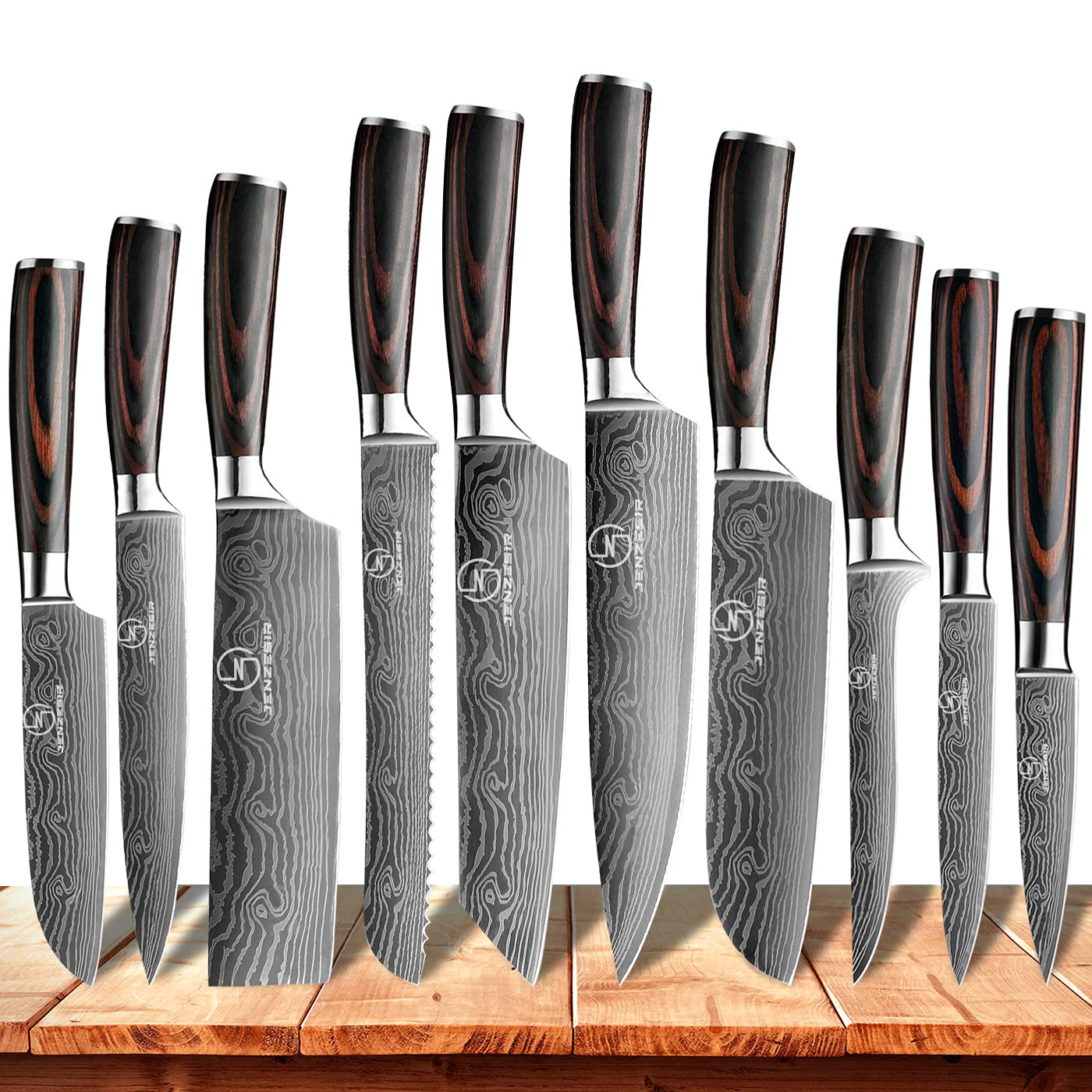 Premium 10-Piece Japanese Kitchen Knife Set - 3.5 to 8 Inch Ultra Sharp 5Cr15MOV Stainless Steel Knives with Sheaths - Professional Chef Knives Including Meat Cleaver & Slicing Knife - Ideal for Home Cooking, Restaurant Use & Gourmet Food Preparation
