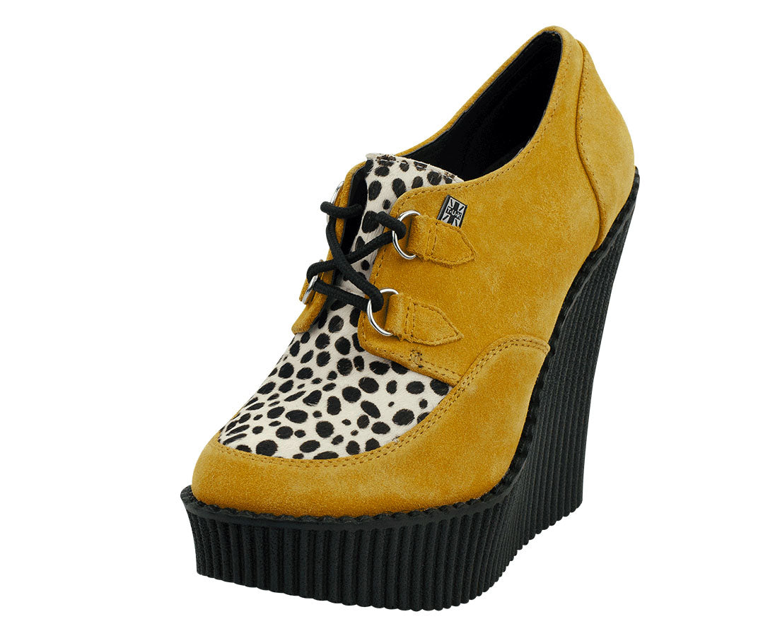 T.U.K Mustard Suede White Low Creeper Wedge Shoes - Vintage Punk Rock Style Platform Sneakers for Women, Perfect for Concerts, Parties & Everyday Streetwear Fashion