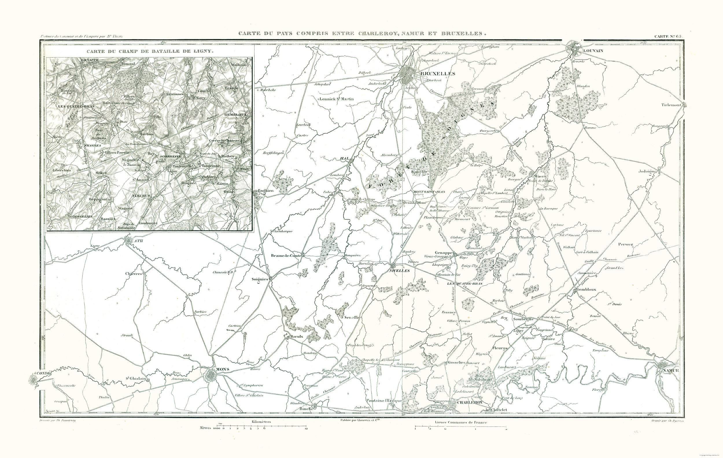 Vintage 1866 Battle of Ligny Belgium Historical Map - 23x36 Inch Matte Canvas Wall Art - Perfect for History Buffs, Classroom Decor & Military Memorabilia Displays