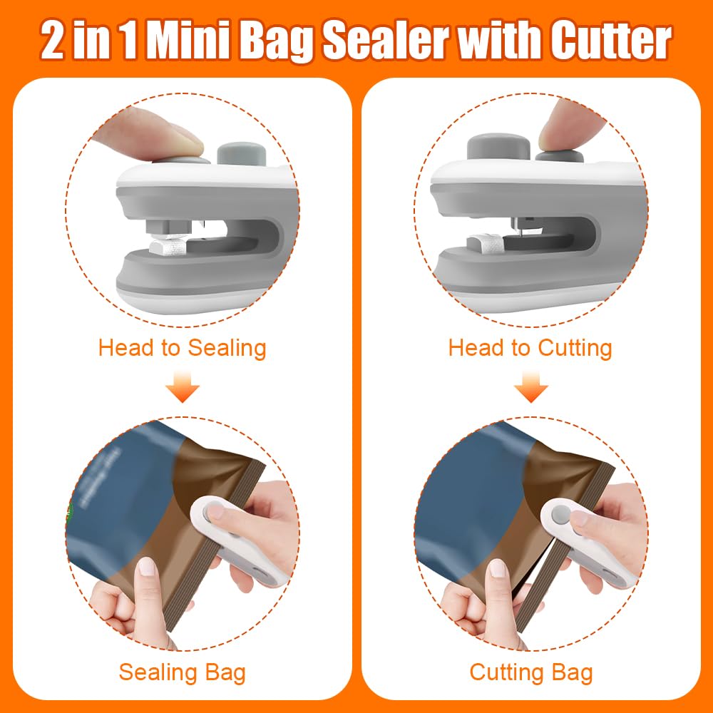 USB Rechargeable Mini Bag Sealer - 2-in-1 Handheld Heat Sealer & Cutter for Plastic Bags | Portable Food Storage Solution for Snacks, Chips & Freshness | Ideal for Home, Kitchen, Travel & Camping