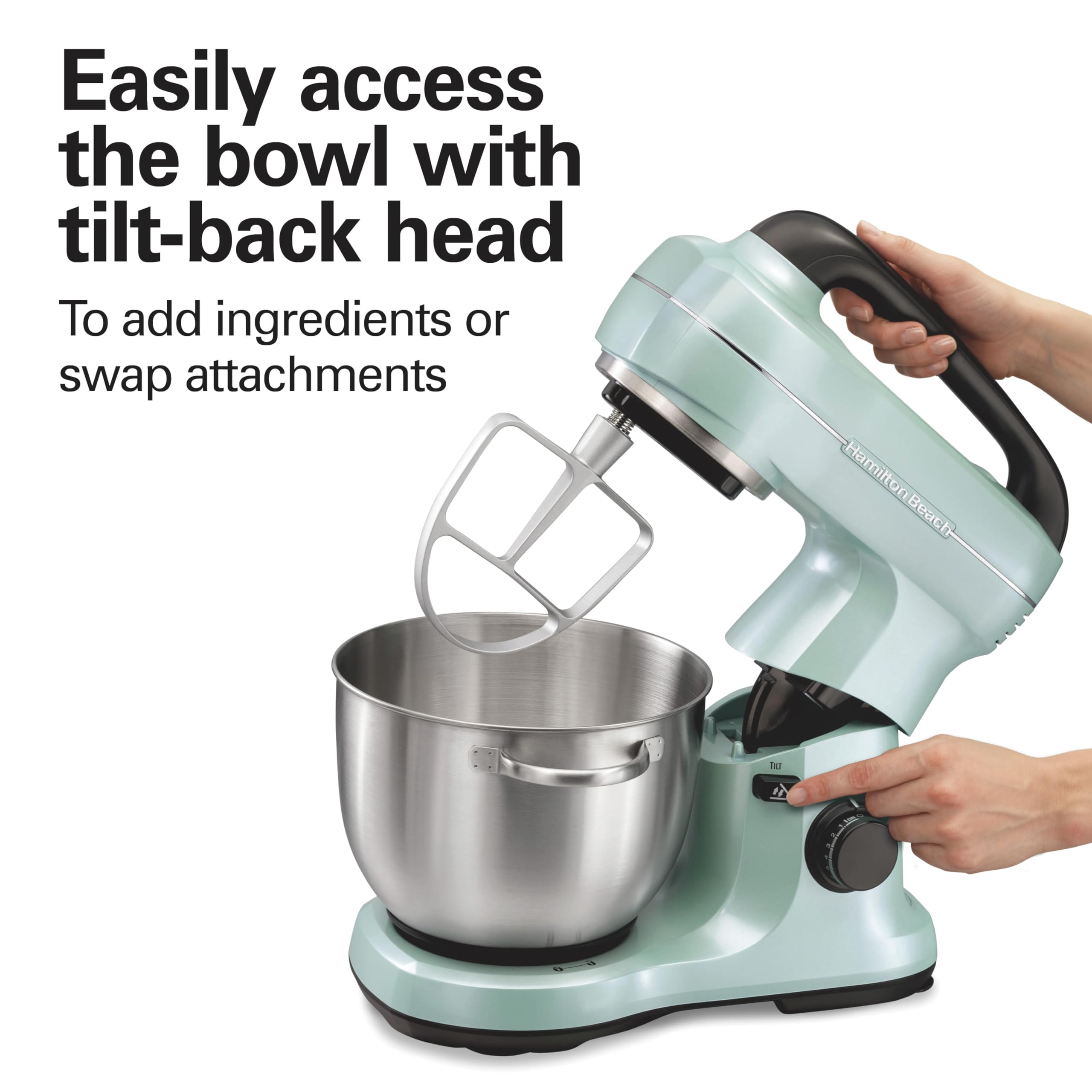 Hamilton Beach 4-Quart Electric Stand Mixer with Dough Hook, Flat Beater & Whisk - 7 Speed Settings & Splash Guard - Perfect for Baking Cakes, Cookies & Bread Dough (Aqua)