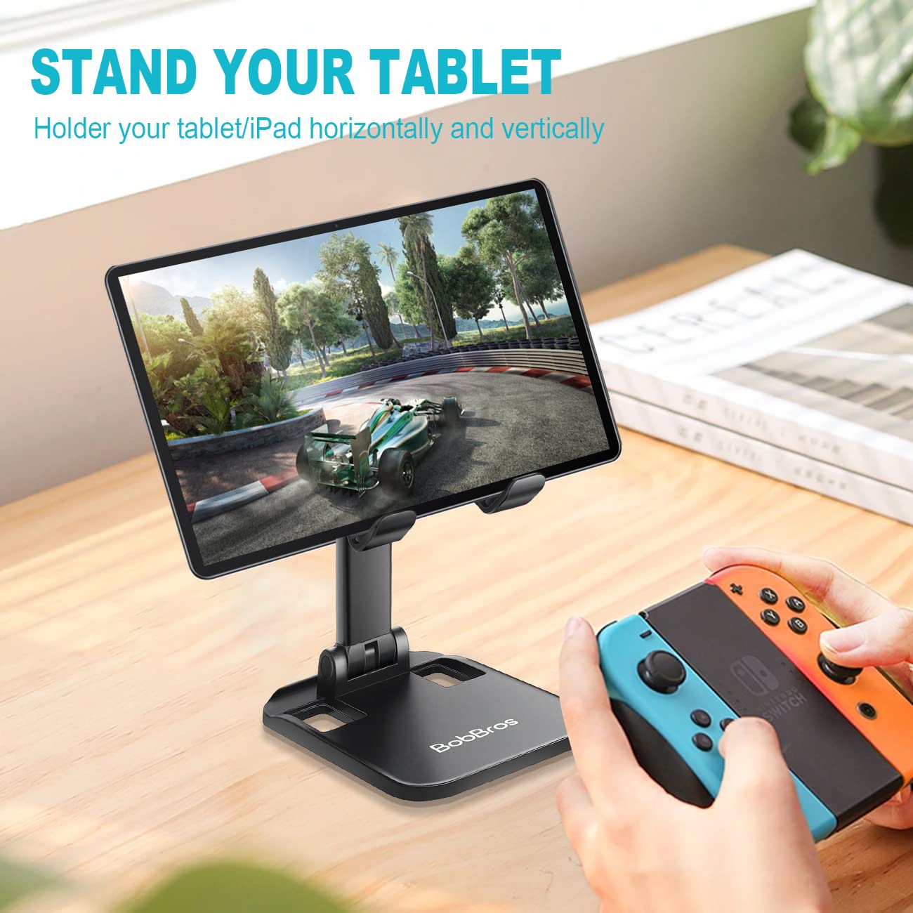 BobBros Adjustable Phone Stand - Foldable & Sturdy Desktop Holder for iPhone, iPad, Tablet - Perfect for Video Calls, Streaming & Hands-Free Viewing at Home/Office